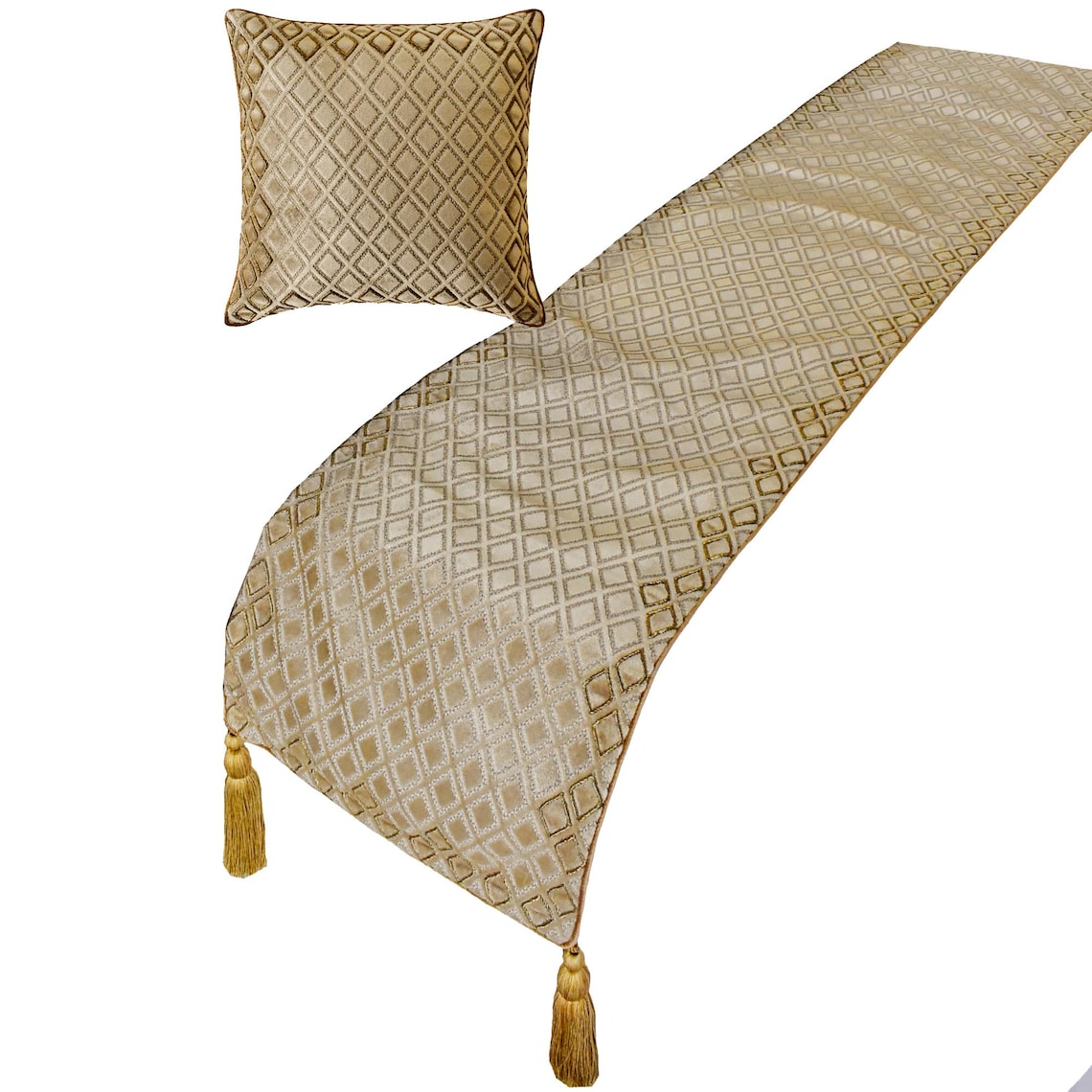 Luxury Velvet Gold Bed Runner & Pillow Cover Set - Elegant Decorative Throw for Queen/King Beds - Perfect for Wedding, Master Bedroom & Home Decor