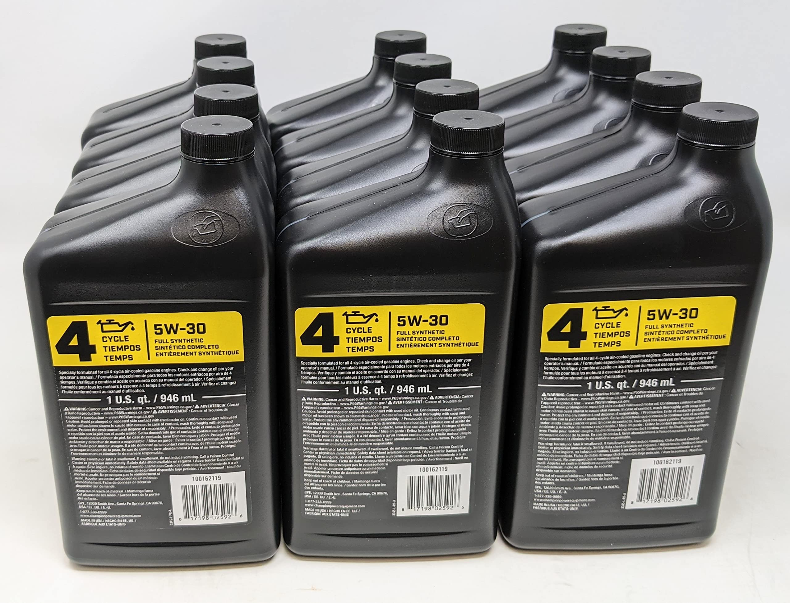 Champion 100162119 Full Synthetic Motor Oil 5W-30 (12-Pack Quart Bottles) - Premium Engine Protection for Cars, Trucks & SUVs in All Seasons