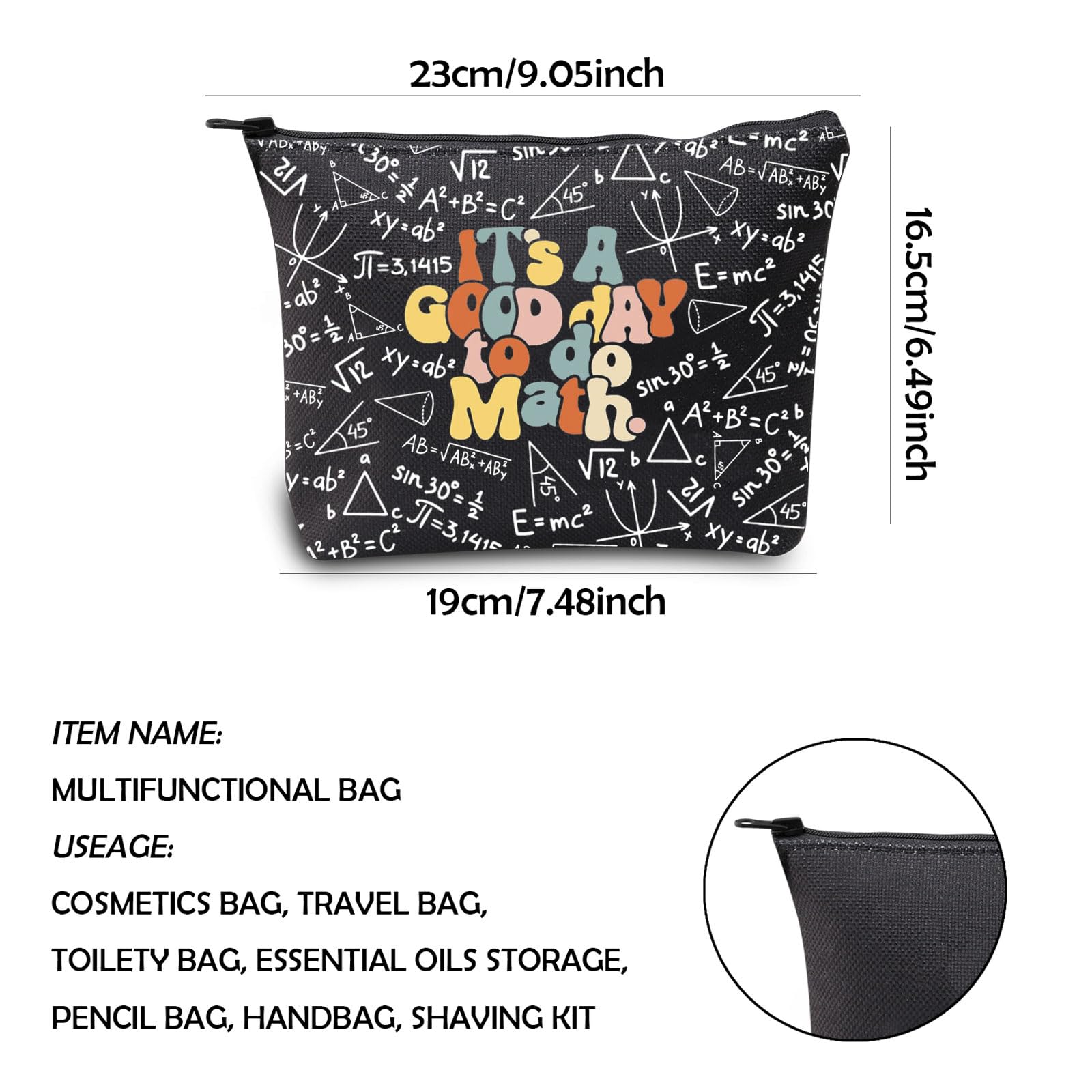 Math Teacher Gift - It's A Good Day To Do Math Zipper Pouch Makeup Bag for School, Office & Travel - Perfect for Math Lovers, Students & Educators
