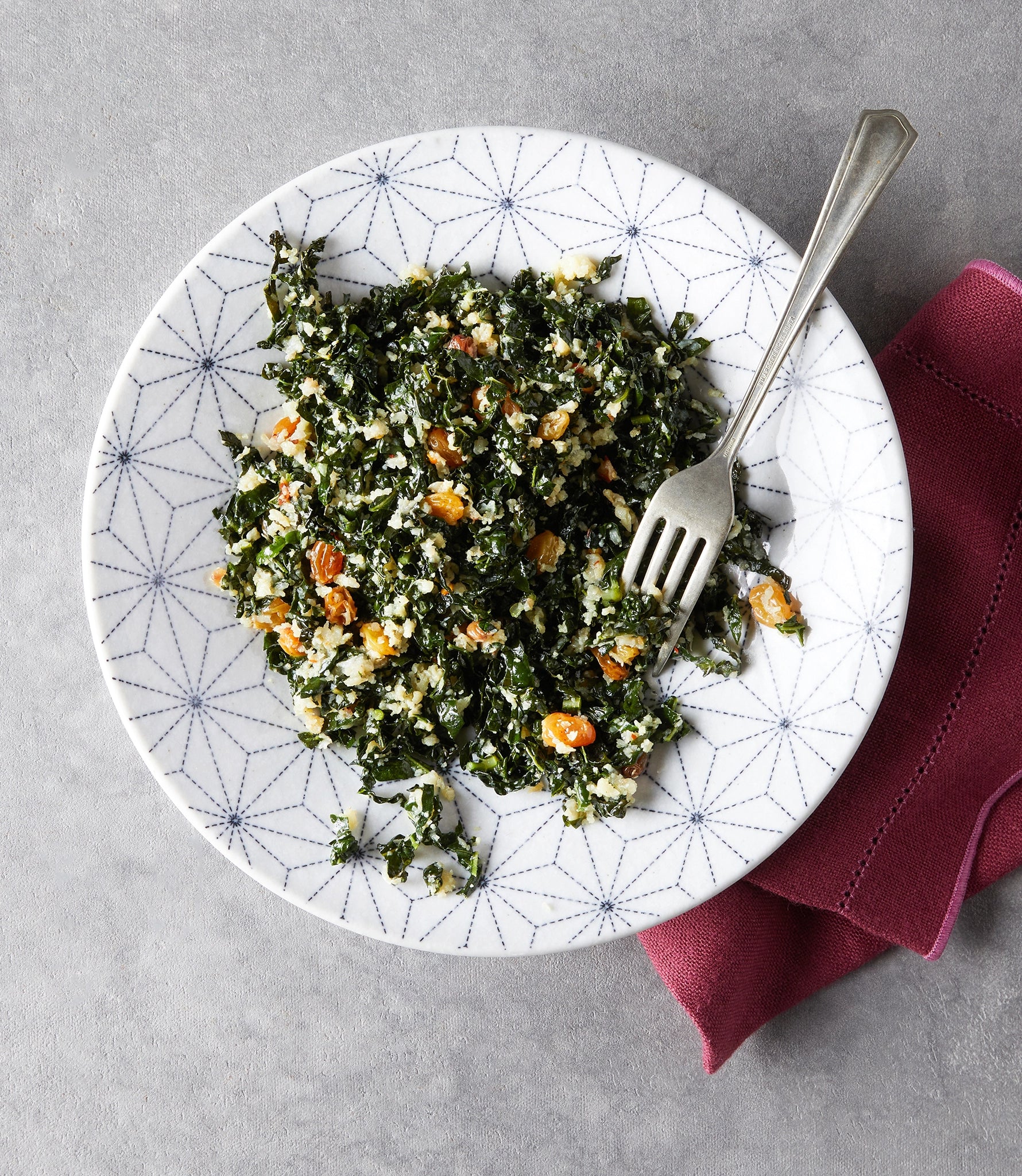 Healthy Warm Kale and Cauliflower Salad with Raisins - Organic Superfood Bowl for Weight Loss & Detox - Perfect for Meal Prep, Vegan Lunch, or Dinner Side Dish