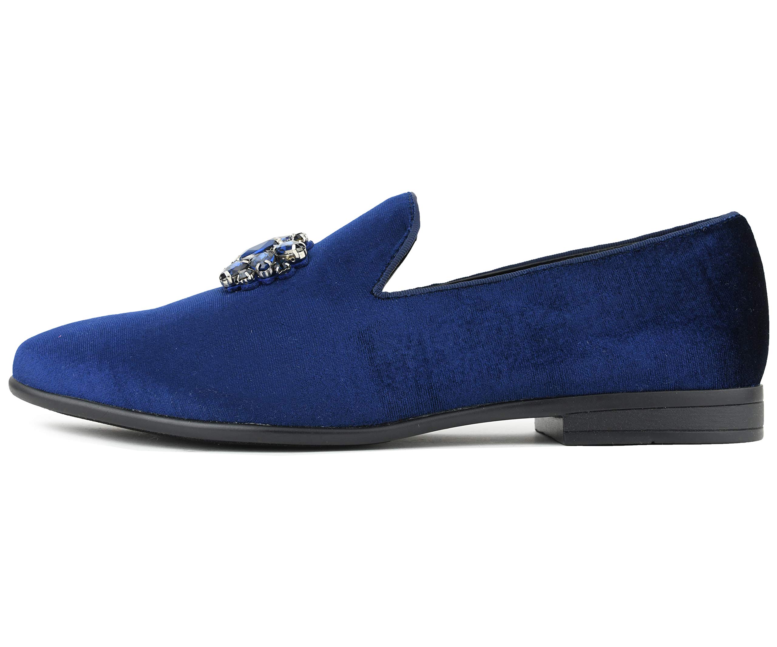 Amali Tiago Men's Faux Velvet Slip-On Loafers with Jeweled Bit & Matching Piping - Formal Tuxedo Dress Shoes for Weddings, Parties & Business Events