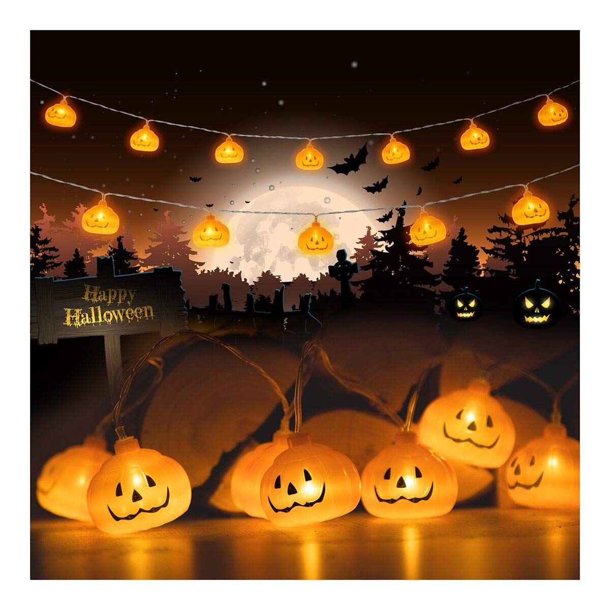AOLIY Halloween Pumpkin String Lights - 20 LED Battery Operated 118 Inch Orange Fairy Lights for Indoor & Outdoor Decor, Party, Garden, Patio, Christmas, Thanksgiving, and Fall Festival Lighting