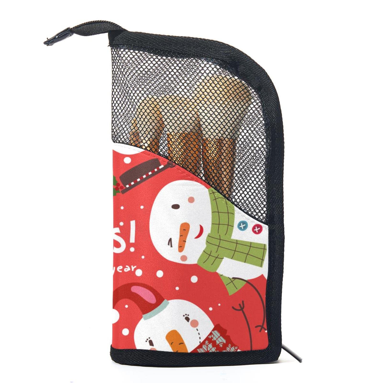 12-Piece Makeup Brush Organizer Bag with Portable Holder Case - Christmas Snowmen Round Dance Design - Perfect for Travel, Home Storage & Makeup Artists