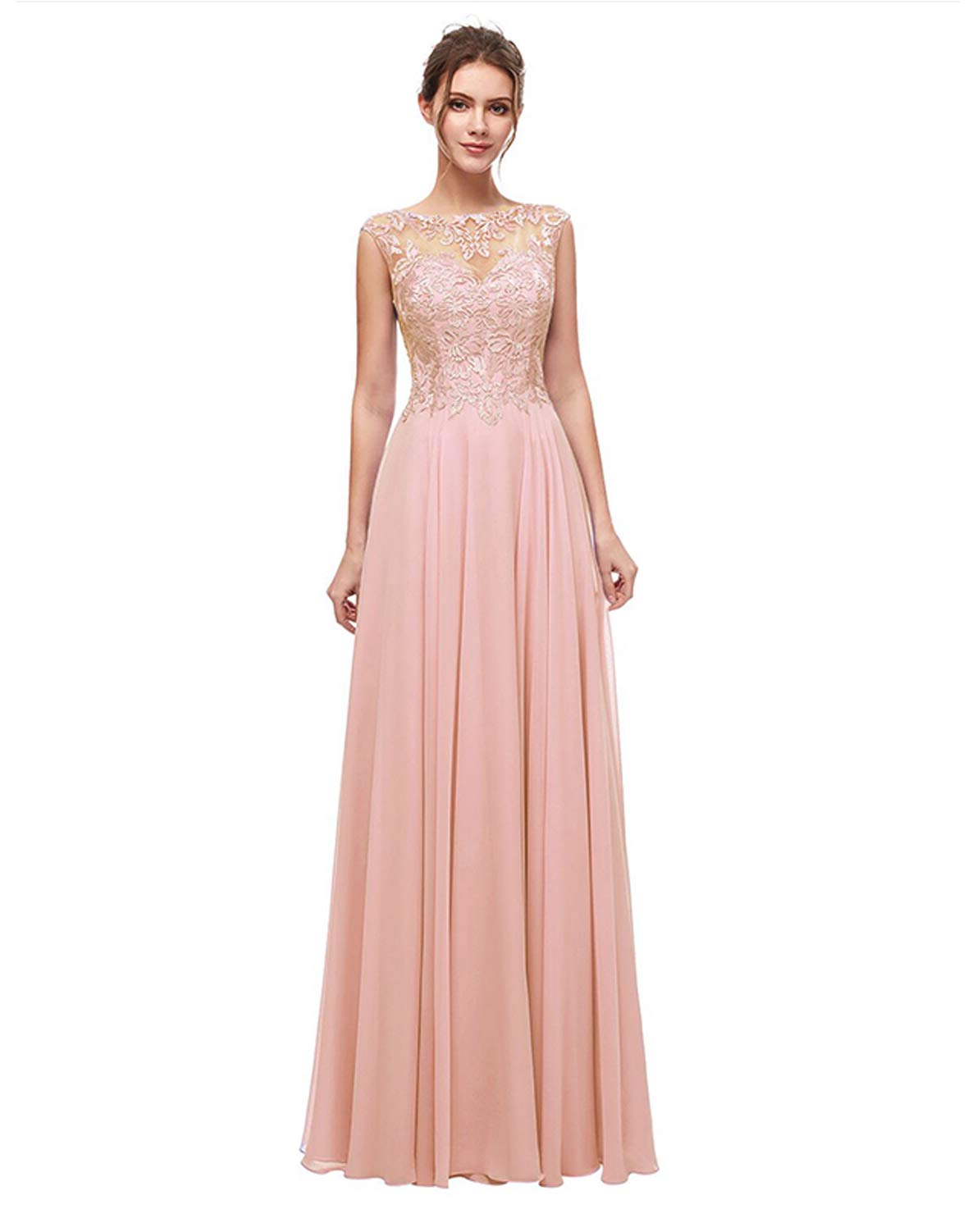 Sarahbridal Women's Chiffon Long Prom Dress with Beaded Sequin - Elegant Bridesmaid Gowns Cap Sleeve for Wedding, Formal Party, Homecoming and Special Occasions