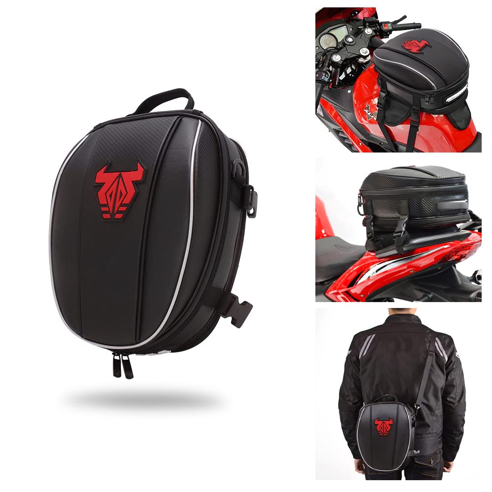 **Waterproof Motorcycle Tail Bag - Dual Seat Saddle Backpack for Travel & Commuting - Durable Luggage Storage with Multiple Pockets (Red) - Perfect for Road Trips, Daily Rides & Adventure Tours**