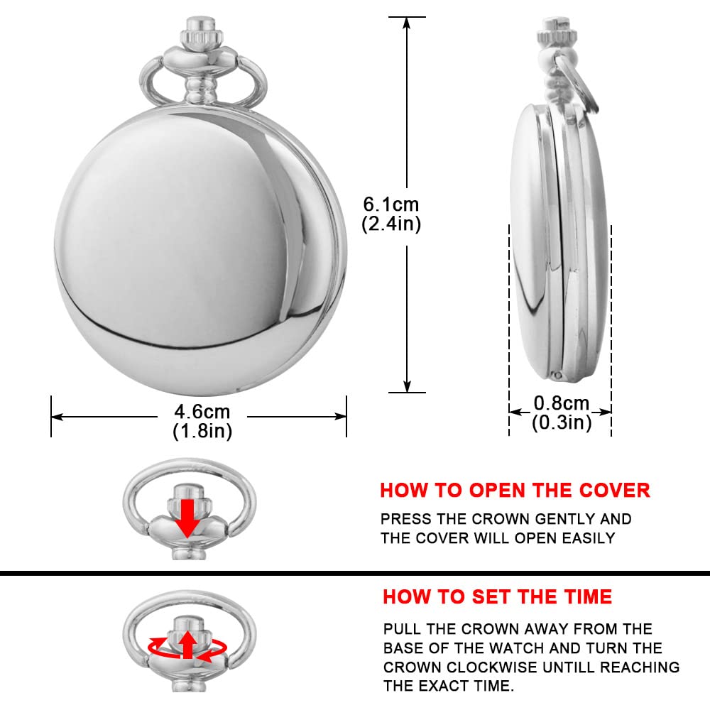 Custom Engraved Pocket Watch for Men - Personalized Smooth Pocket Watch with Chain - Unique Father's Day Gift Idea for Dad - Perfect for Weddings, Anniversaries & Special Occasions