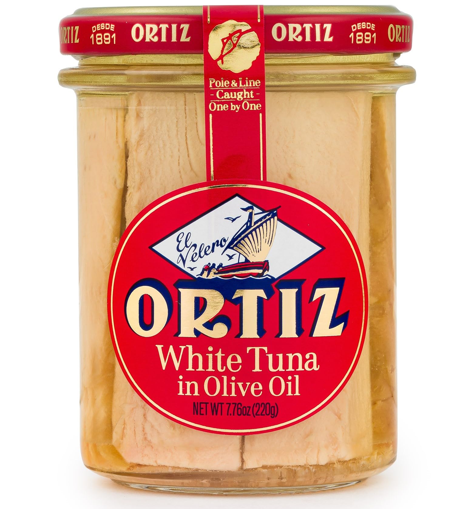Premium Ortiz Tuna in Olive Oil - 7.76oz Glass Jar (220g) | High-Quality Spanish White Tuna | Perfect for Salads, Sandwiches & Tapas | Gourmet Pantry Staple