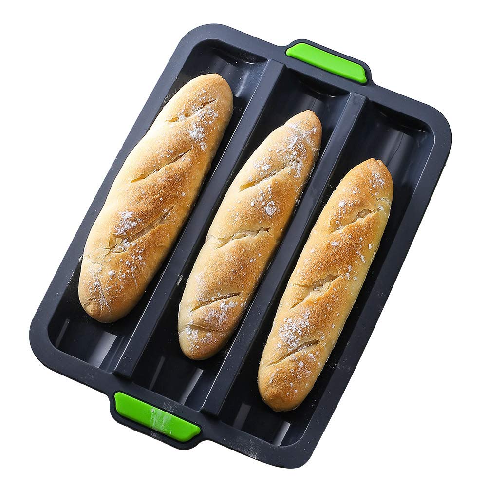 Non-Stick Silicone Baguette Pan - French Bread Baking Mold for 3 Wave Loaves, Perfect for Homemade Toast, Sandwiches & Bakers Rolls | Ideal for Baking Enthusiasts & Professional Chefs (Grey A)