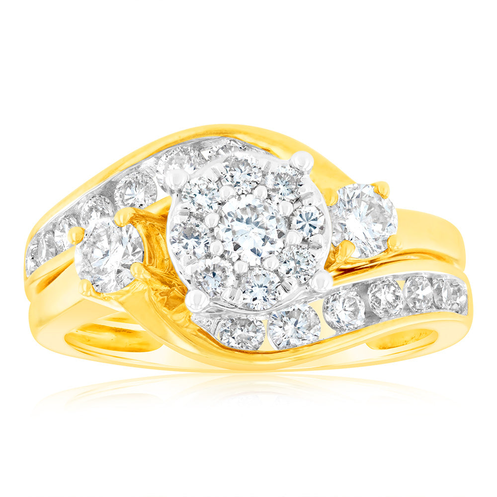 9ct Yellow Gold 2-Piece Bridal Ring Set with 25 Diamonds (Total 1 Carat) - Perfect for Engagement, Wedding & Anniversary Gifts