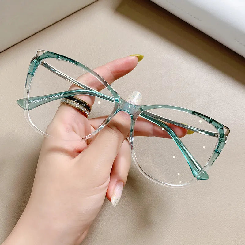 CCspace Women's Full Rim Cat Eye Titanium Eyeglasses Frame 56845 - Lightweight & Durable for Work, Reading & Fashion