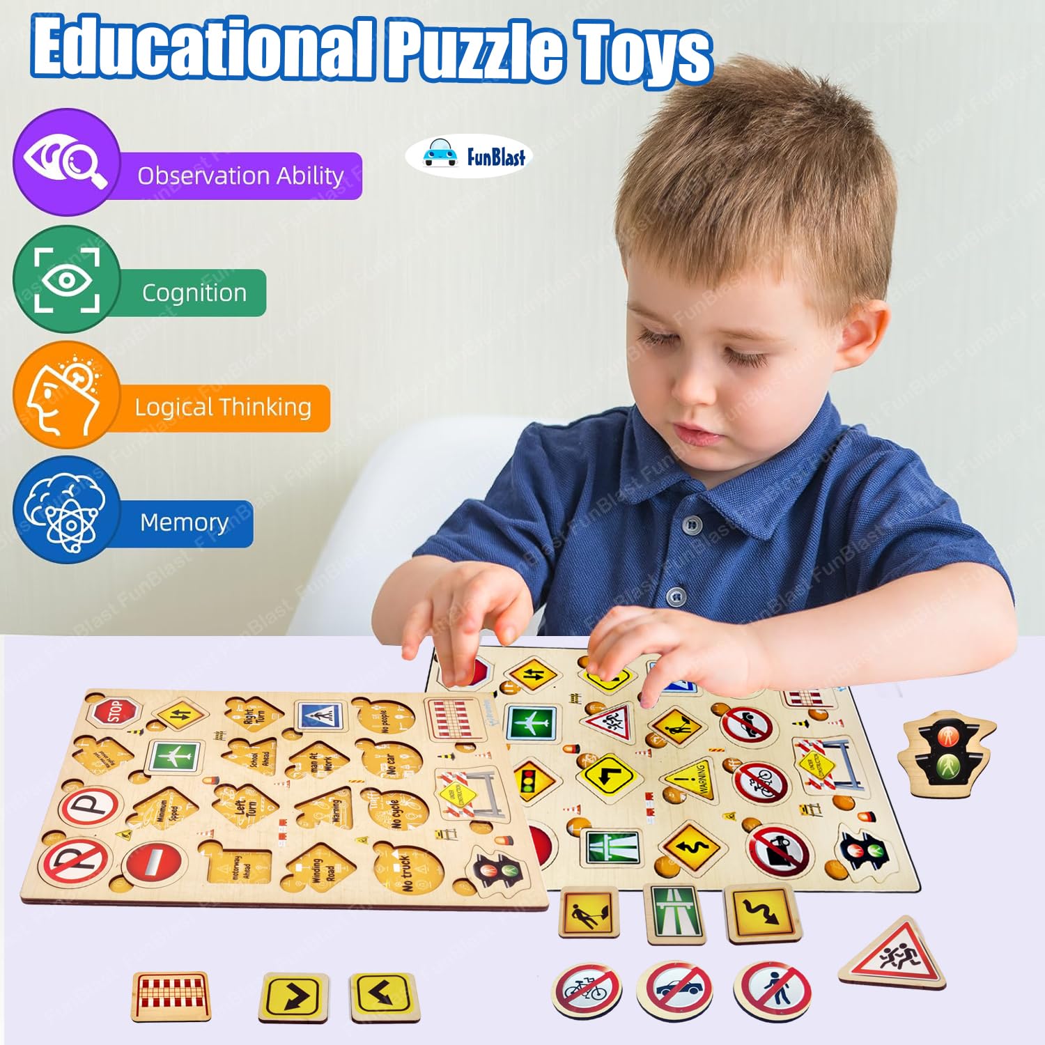 FunBlast Wooden Road Safety Signals Learning Board - Colorful Educational Toy for Kids, Boys & Girls | Traffic Sign Puzzle for Early Childhood Learning & Playroom Activities