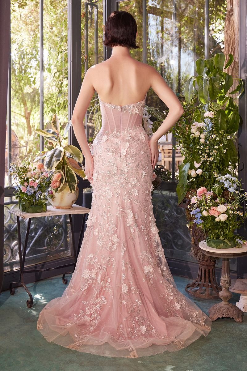 Andrea & Leo A1396 Sheer Pleated Corset Gown - Elegant Evening Dress for Prom, Wedding & Special Occasions