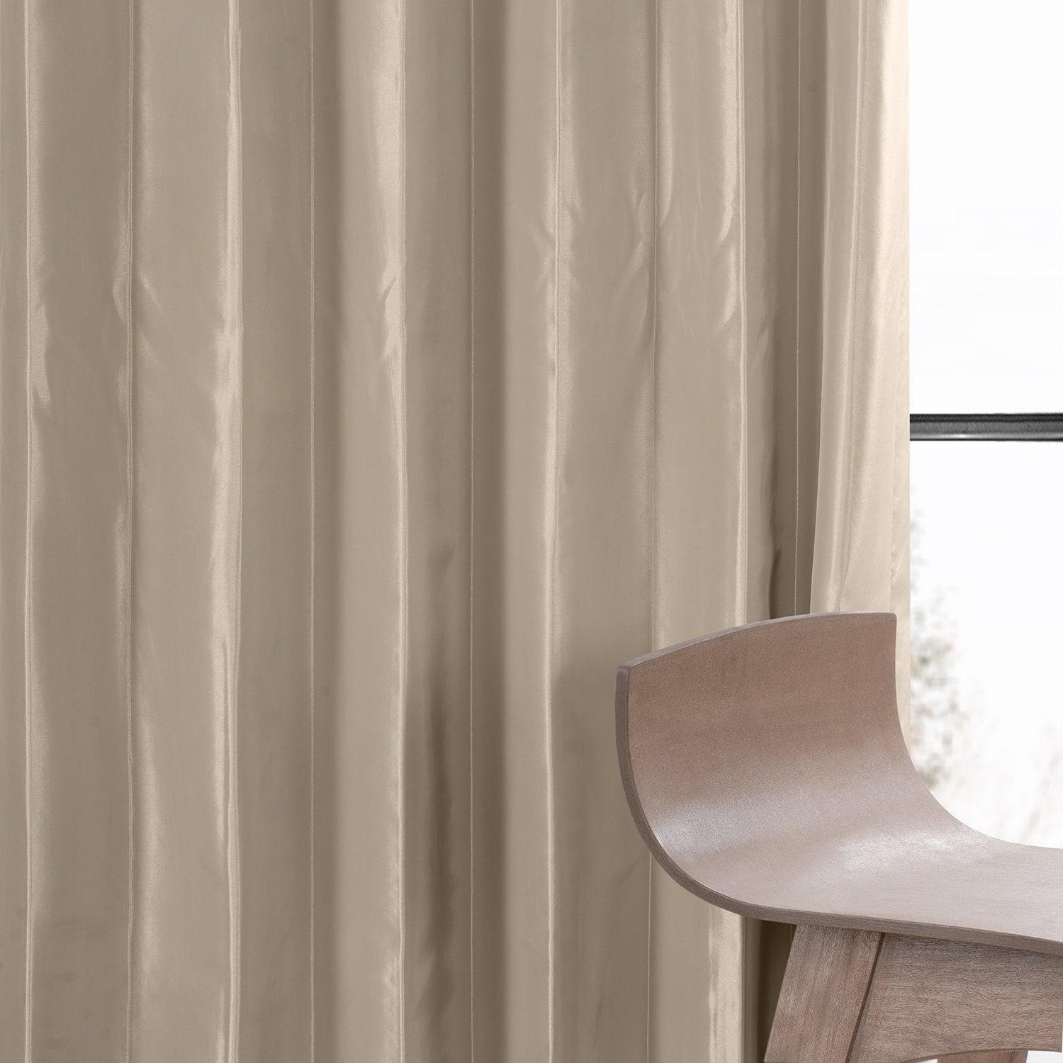Antique Beige Faux Silk Taffeta Blackout Curtains - Thermal Insulated Window Drapes for Bedroom, Living Room & Home Theater (Set of 2 Panels)
