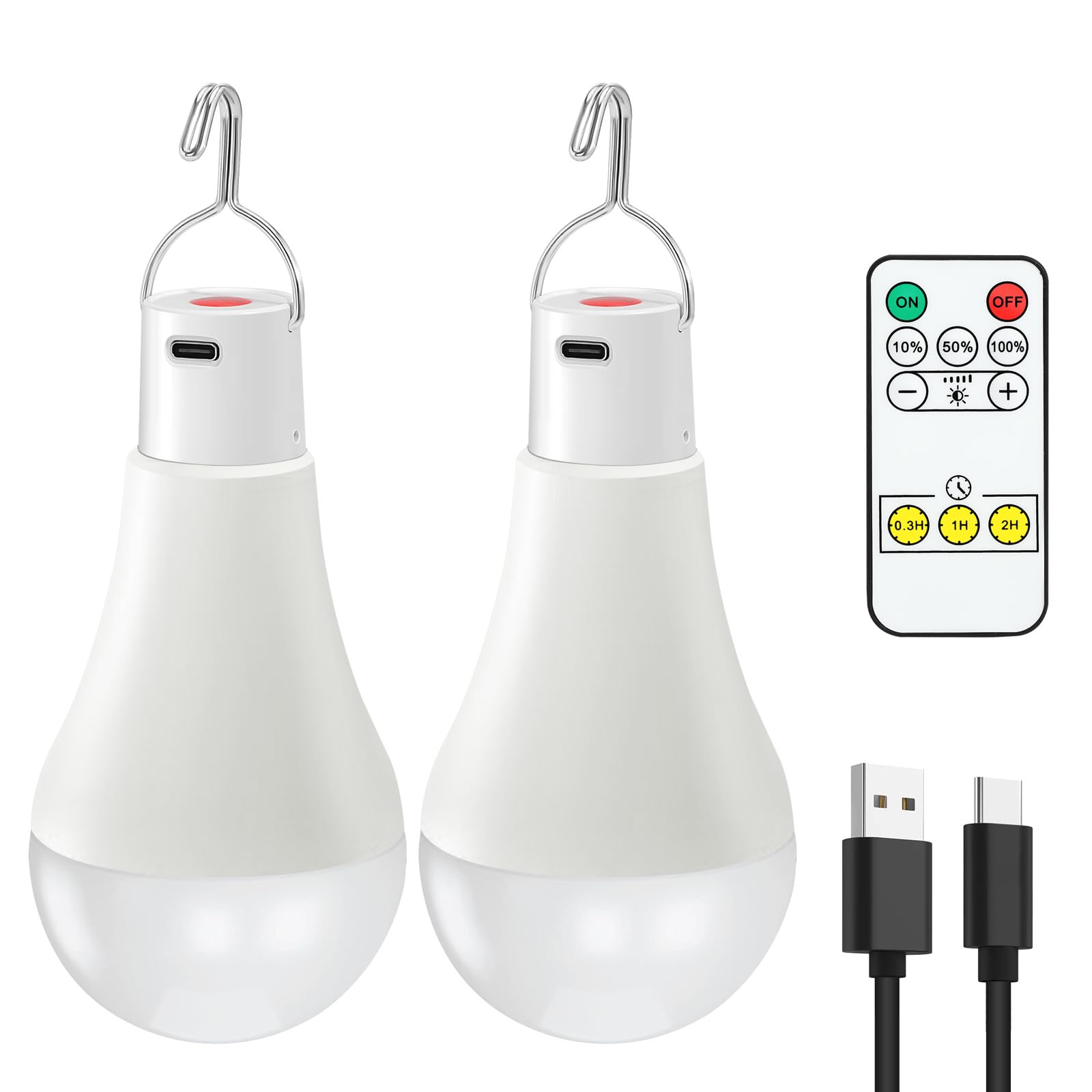 Rechargeable LED Light Bulbs with Remote - Dimmable, Timer, 3000mAh Battery - Portable Camping Lights for Tents, Hiking, Home Emergency, Power Outages (Soft White, 2-Pack) - Perfect for Outdoor Adventures & Indoor Use