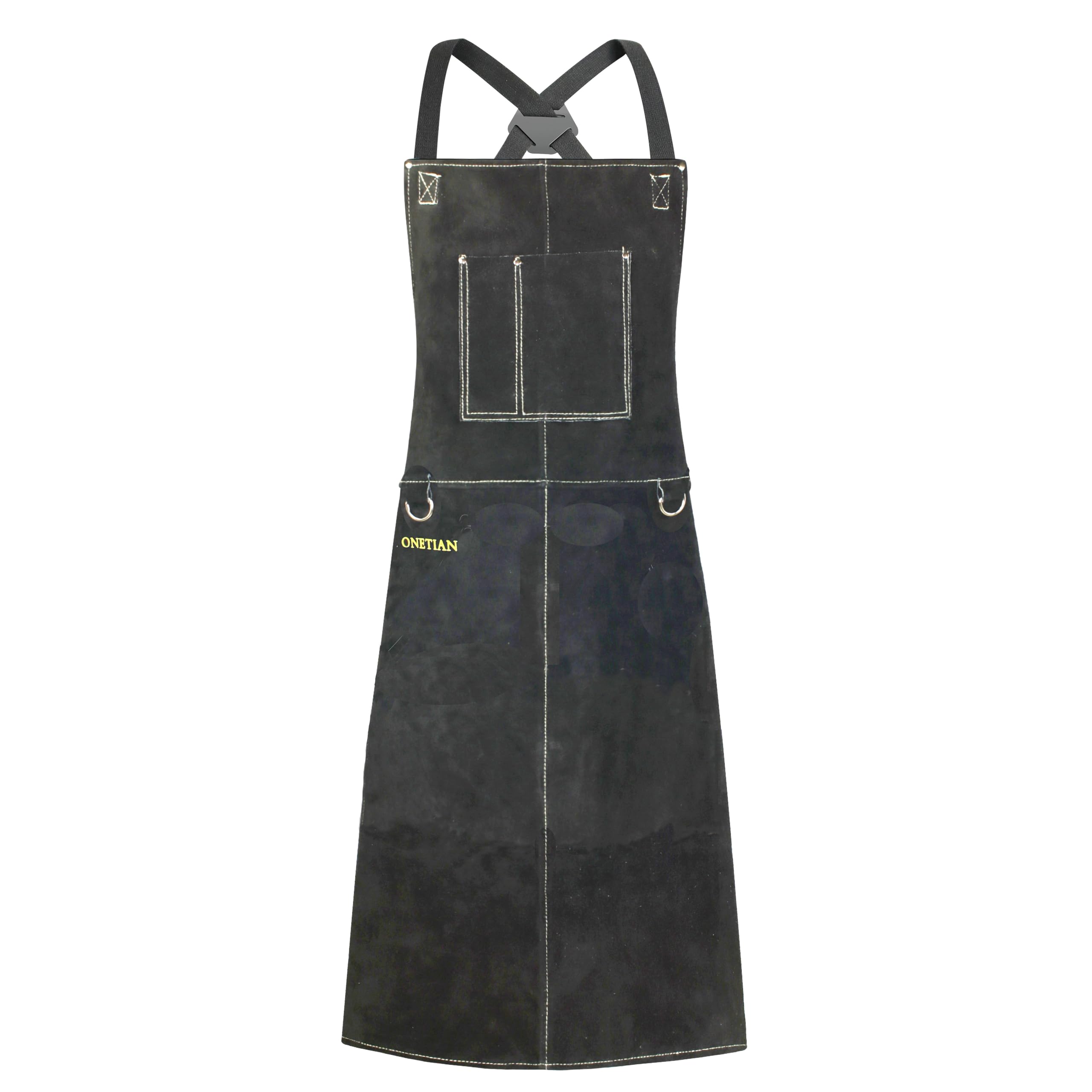 Heavy-Duty Black Leather Welding Apron - Heat & Flame Resistant for Metalworking