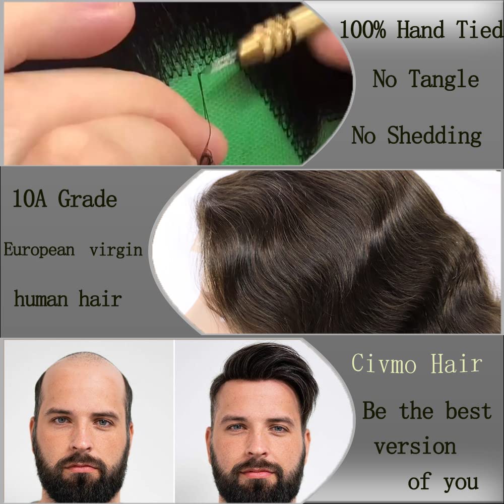 Premium European Virgin Human Hair Toupee for Men - Mono Lace Top with PU Base - Natural Looking Hair Replacement System (#1 Jet Black) - Perfect for Daily Wear, Special Occasions & Hair Loss Solutions