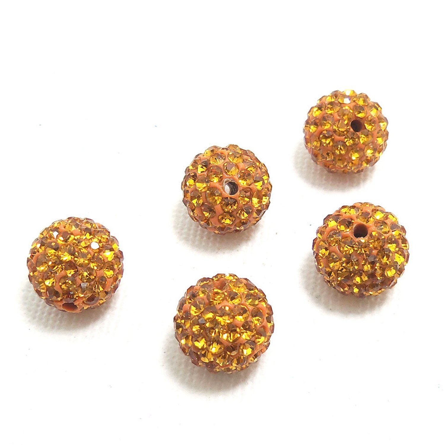 RUBYCA Pave Czech Crystal Disco Ball Clay Beads for Shamballa Bracelets - 20pcs 10mm Amber Gold Beads for DIY Jewelry Making, Boho Crafts & Spiritual Accessories
