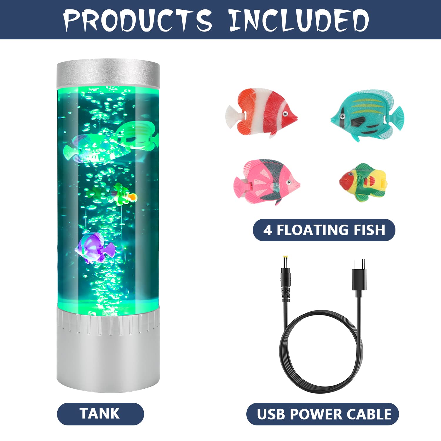 Bubble Fish Lamp - Sensory Bubble Tube Light with Moving Artificial Fish, LED Aquarium Lamp for Home & Office Decor - Perfect Gift for Kids & Adults - Creates Relaxing Ambiance for Bedrooms, Living Rooms & Therapy Spaces