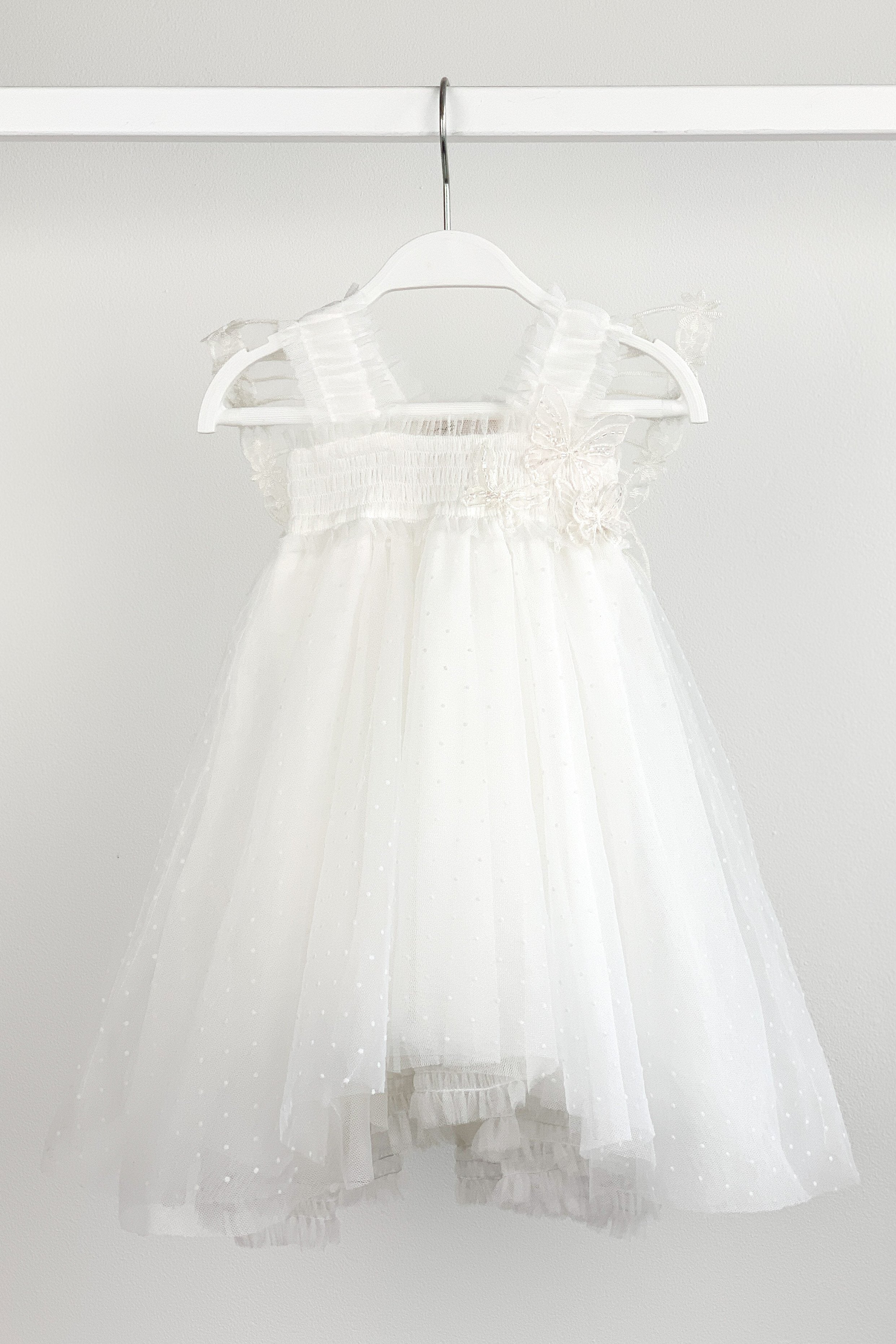 Pippy White Plumeti Dot Fairy Wing Dress for Girls - Elegant Princess Costume for Birthday Parties, Halloween & Dress-Up Play