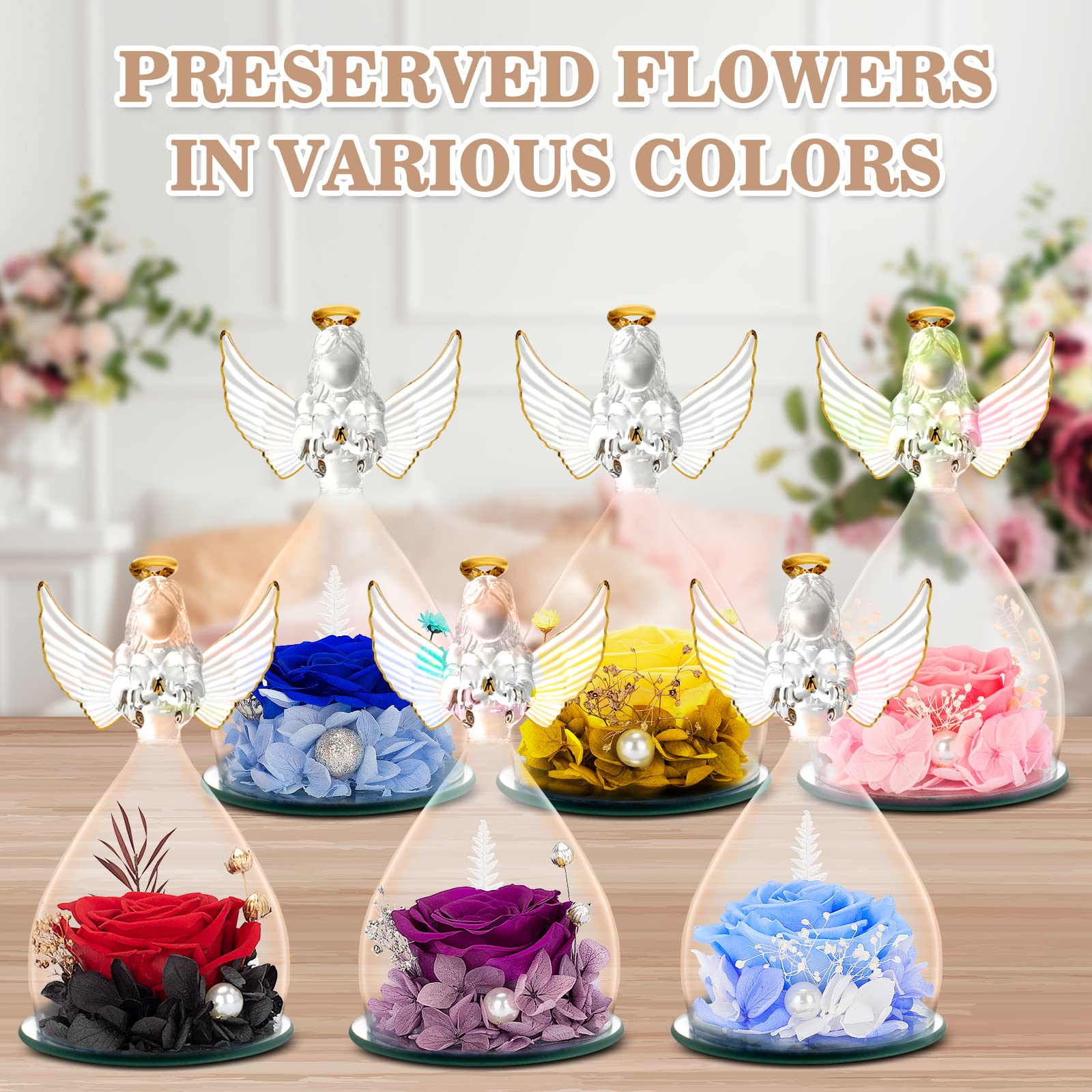 YEEBAY Preserved Rose Flower Gift Set with Angel Figurine - Perfect Birthday, Anniversary, Wedding, Valentine's, Christmas & Thanksgiving Gift for Women, Mom, Wife, Grandma - Elegant Home Decor & Romantic Present for Special Occasions