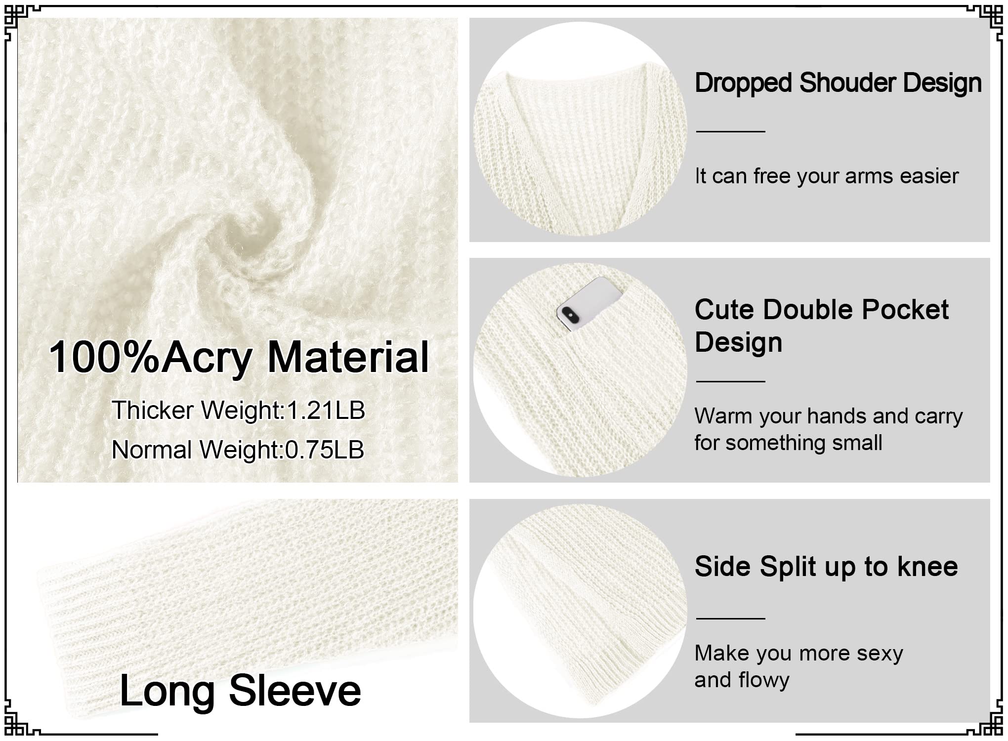 Women's Casual Long Sleeve Open Front Cardigan Sweater with Pockets - Cozy Knit Pullover for Fall 2024 Fashion | Perfect for Office, Date Night & Weekend Outfits