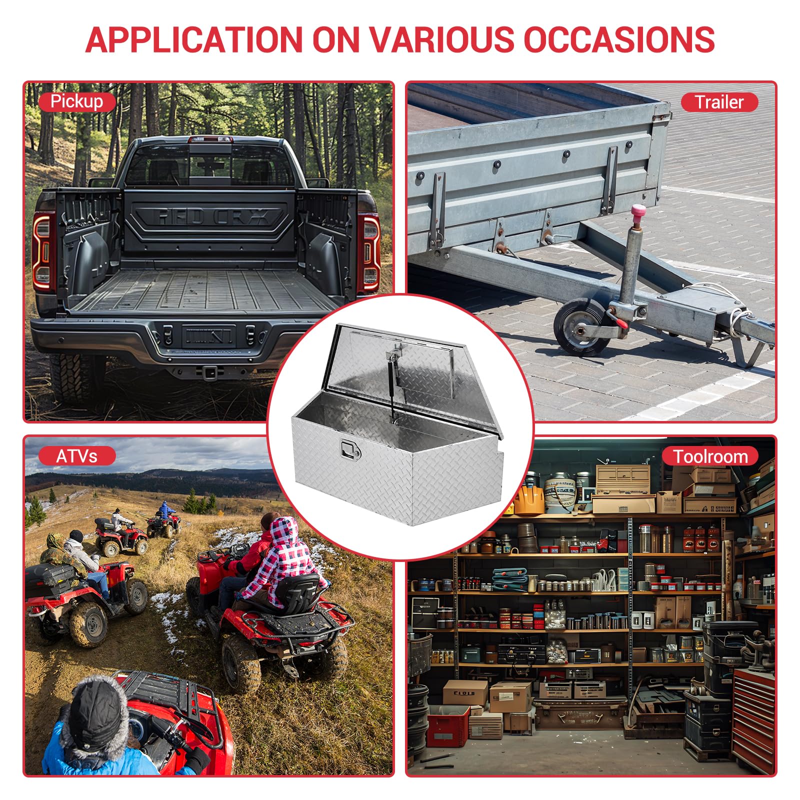 GARVEE 39 Inch Heavy Duty Aluminum Trailer Tongue Tool Box with Lock & Keys - Diamond Plate Storage Box, Waterproof Pickup Truck Bed & RV Trailer Accessory for Secure Outdoor Gear Storage (Silver)