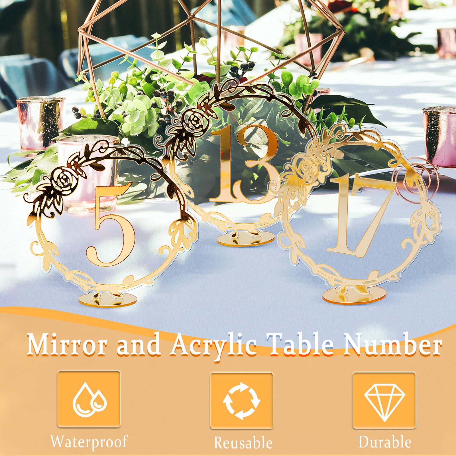 Elegant Acrylic Wedding Table Numbers with Lacework Stands - Perfect for Wedding Receptions, Bridal Showers & Anniversary Celebrations - Rely2016