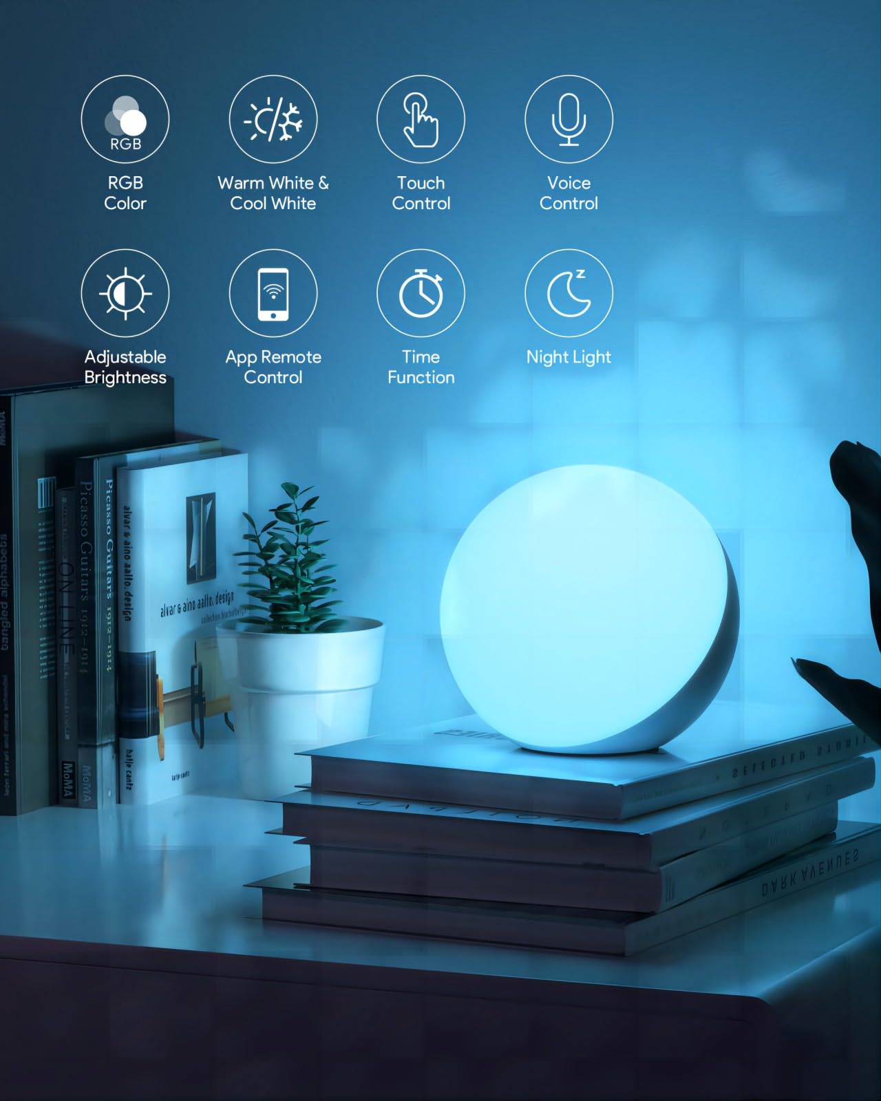 Smart Dimmable LED Desk Lamp with App & Voice Control - RGB Color Changing Touch Night Light for Bedroom, Compatible with Alexa & Google Home - Perfect for Reading, Working, and Relaxing