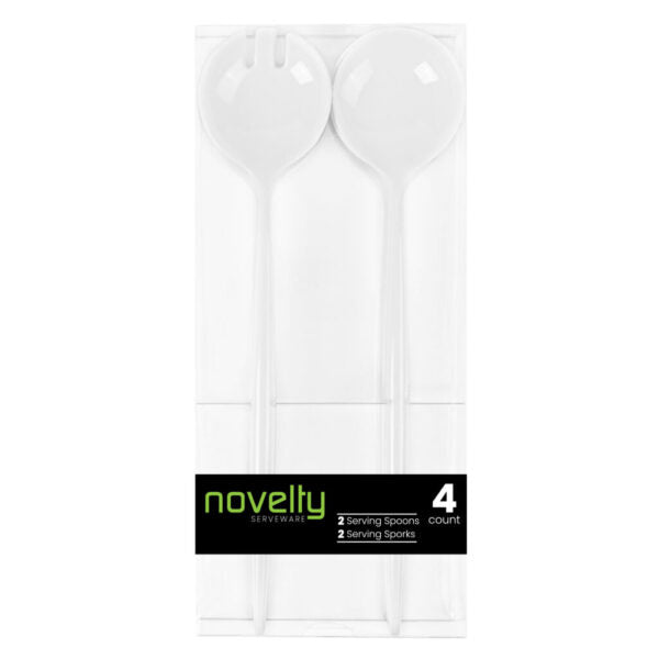 4-Pack Novelty White Serving Spoon & Spork Set - Perfect for Parties, Picnics, and Camping Utensils