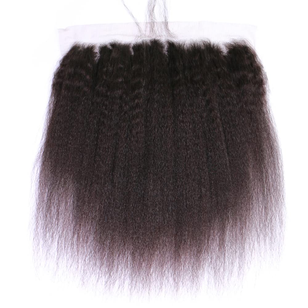 Pre-Plucked Brazilian Kinky Straight Lace Frontal Closure with Baby Hair | 12 Inch Virgin Human Yaki Straight Hair | Natural Hair Extensions for Women | Perfect for Protective Styles, Weaves & Everyday Glam