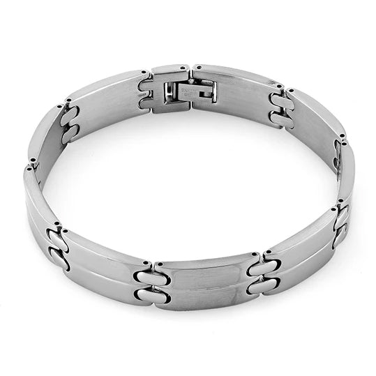 Stainless Steel Groove Link Bracelet for Men & Women - Adjustable Unisex Jewelry Gift for Everyday Wear, Parties & Special Occasions