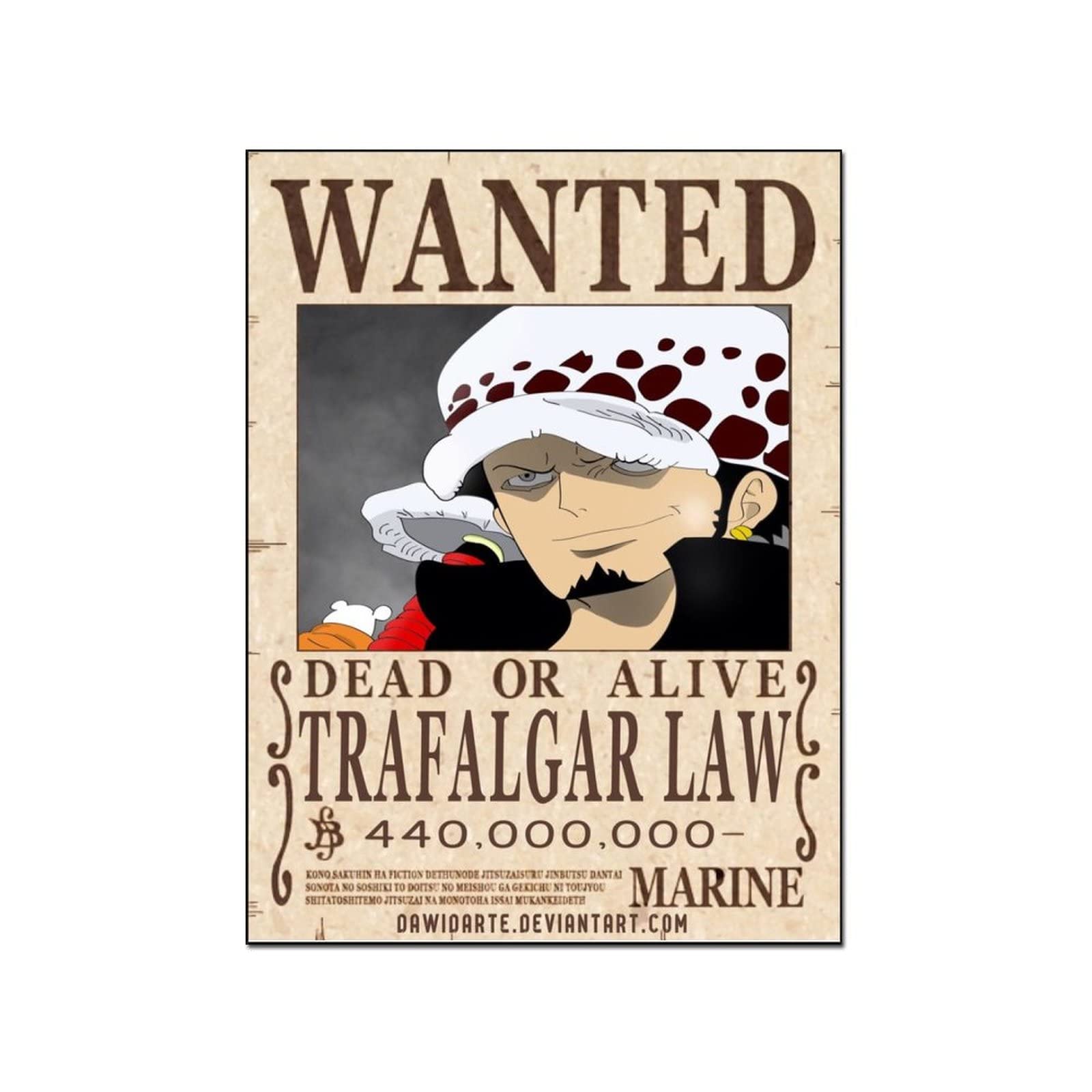 Trafalgar Law Anime Wanted Poster Canvas Wall Art - One Piece Decor Print Painting for Living Room, Bedroom & Office | Perfect for Anime Fans & Home Decoration