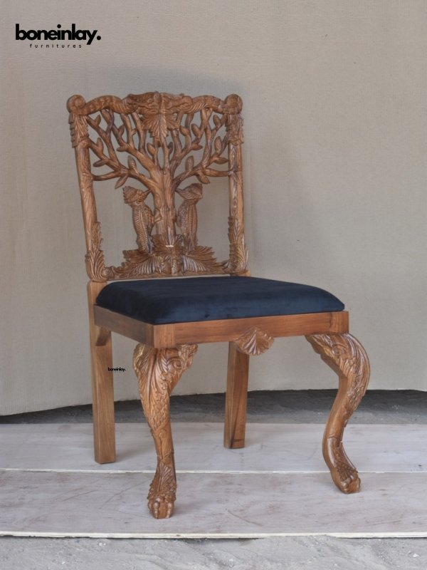 Hand Carved Woodpecker Dining Chair - Solid Wooden Dining Table Chair for Kitchen & Dining Room | Rustic Home Decor & Farmhouse Style Seating