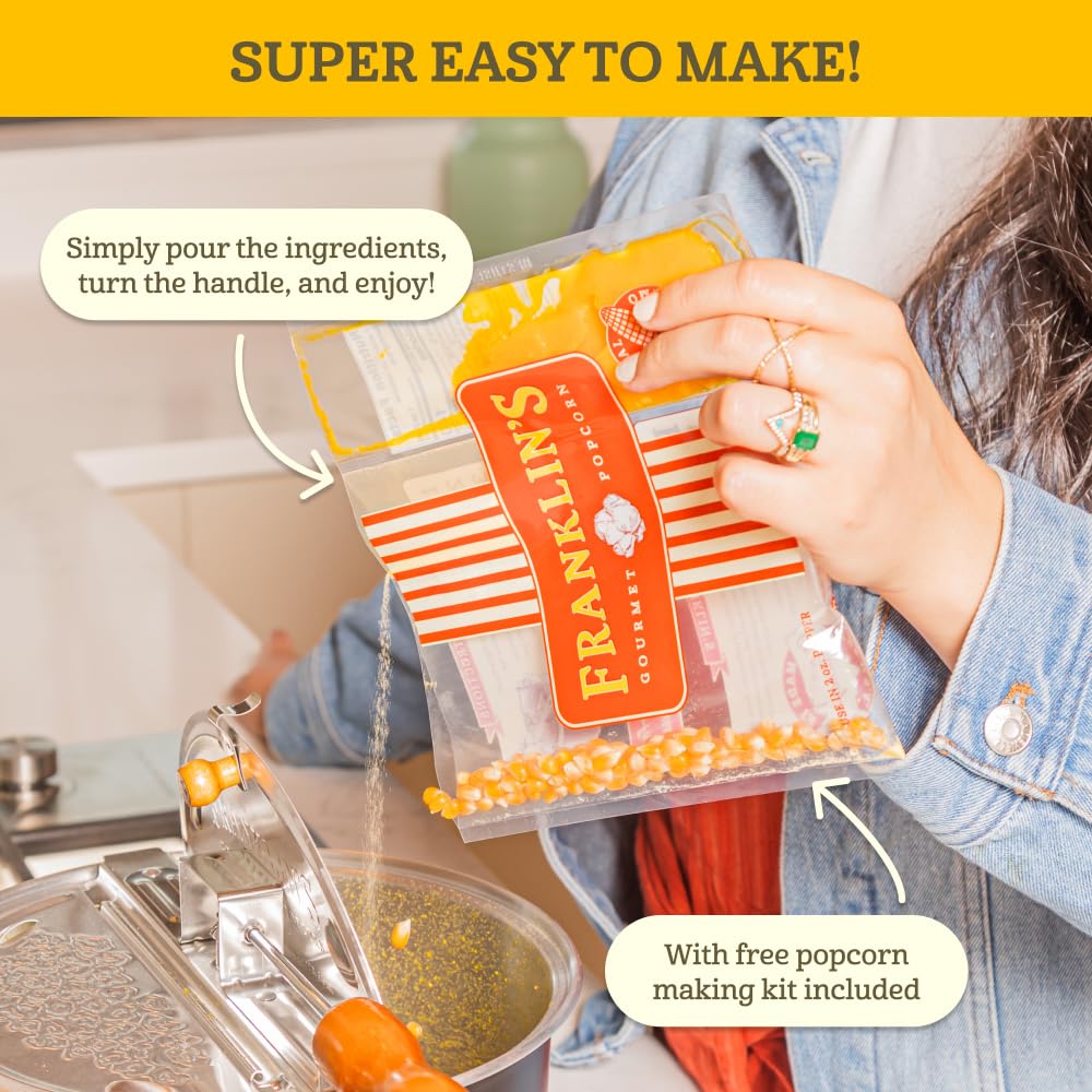 Franklin's 6-Quart Stovepop Popcorn Maker - Healthy Homemade Movie Theater Popcorn Popper with Free Organic Popcorn Kit - Perfect for Family Movie Nights, Parties & Snack Time