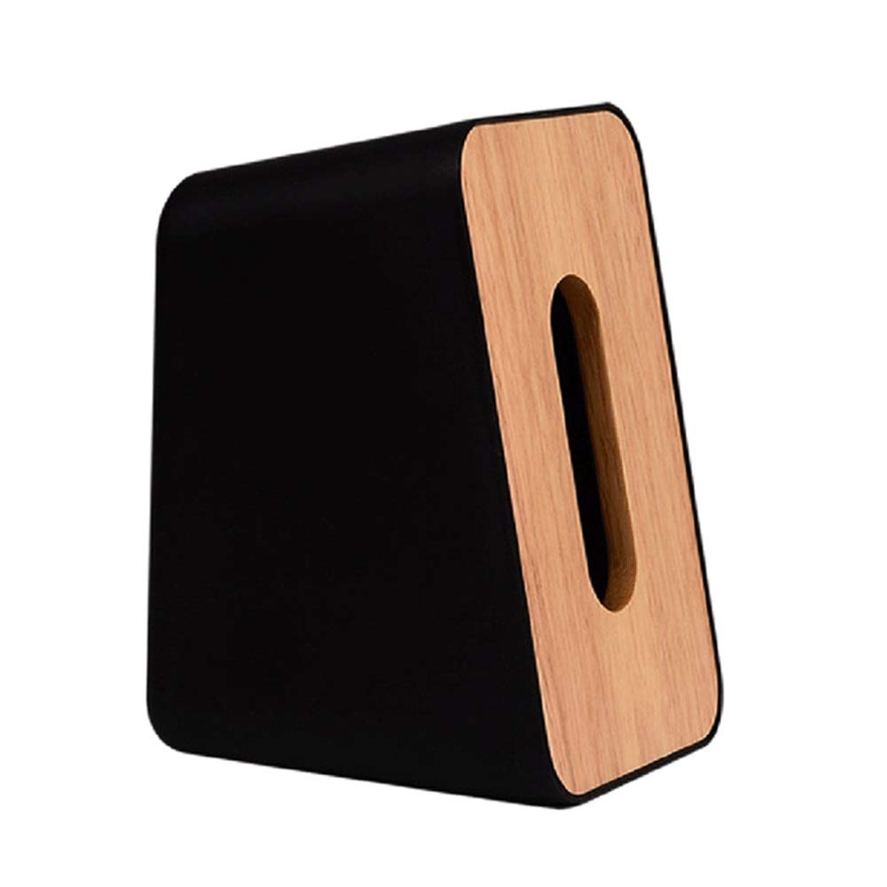 BAPYZ Black Plastic Tissue Box Holder with Wood Cover - Stylish Napkin and Paper Towel Storage for Home, Office, or Restaurant Decor - Desktop Organizer for Kitchen, Bathroom, and Living Room