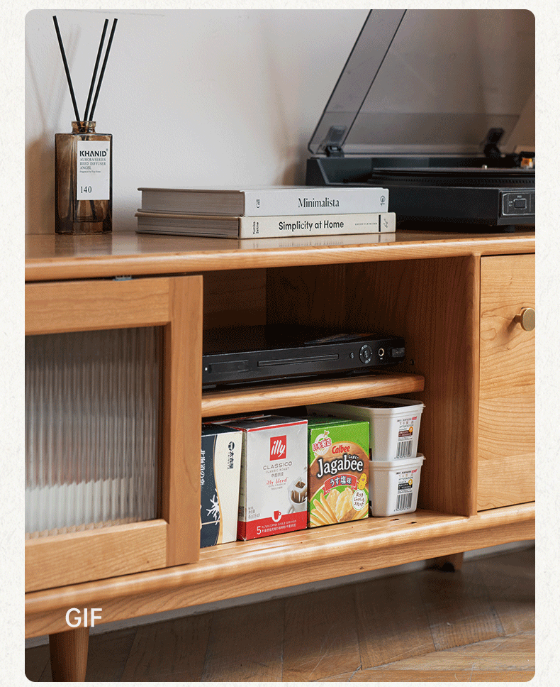 Modern Cherry Solid Wood TV Stand - Stylish Entertainment Center for Living Room, Bedroom & Home Theater