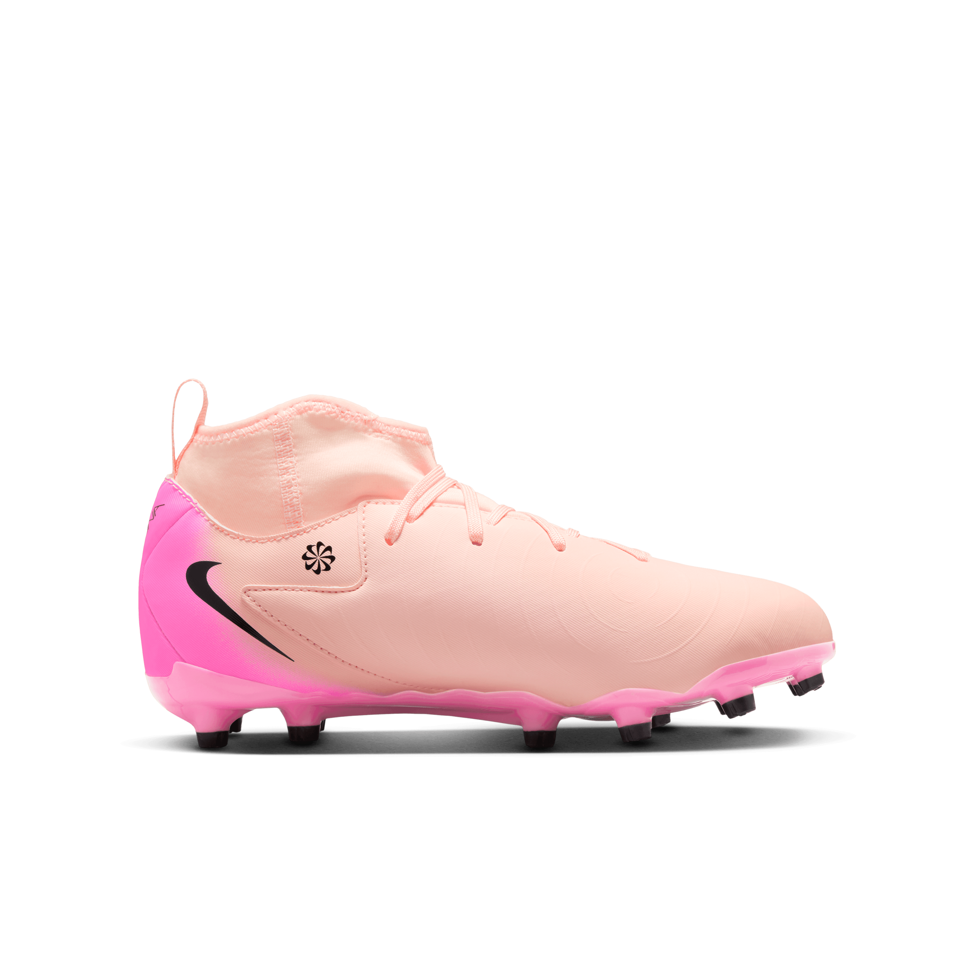 Nike Jr. Phantom Luna 2 Academy FG/MG Soccer Cleats for Kids - Crimson Tint/Black/Pink Blast - Youth Football Shoes for Artificial Grass & Natural Turf - Perfect for Training & Matches