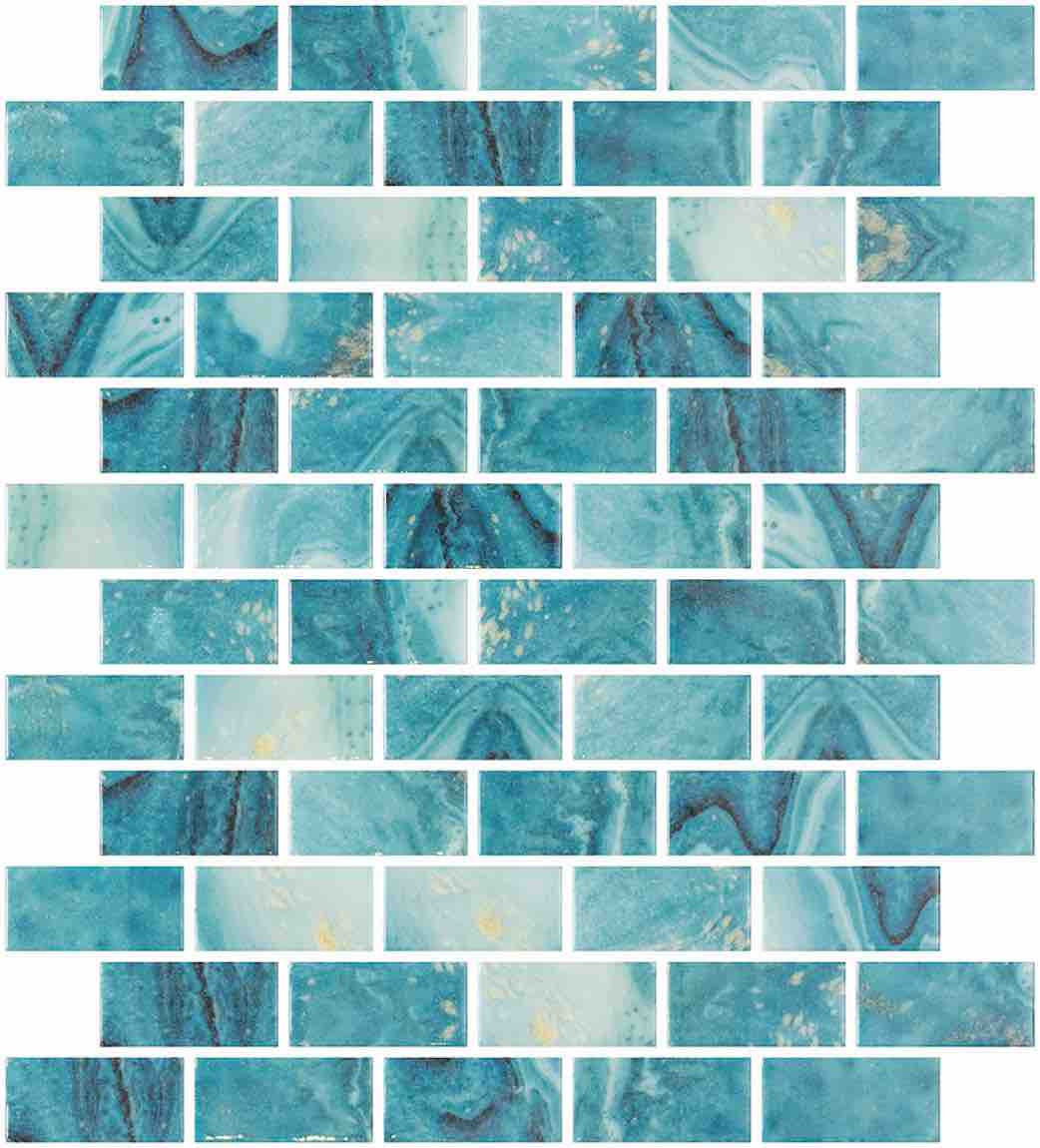 Aqua Blue Glass Mosaic Tile for Pool - 1x2 Inch Waterproof Pool Tiles - Perfect for Swimming Pools, Spas, and Backyard Landscaping