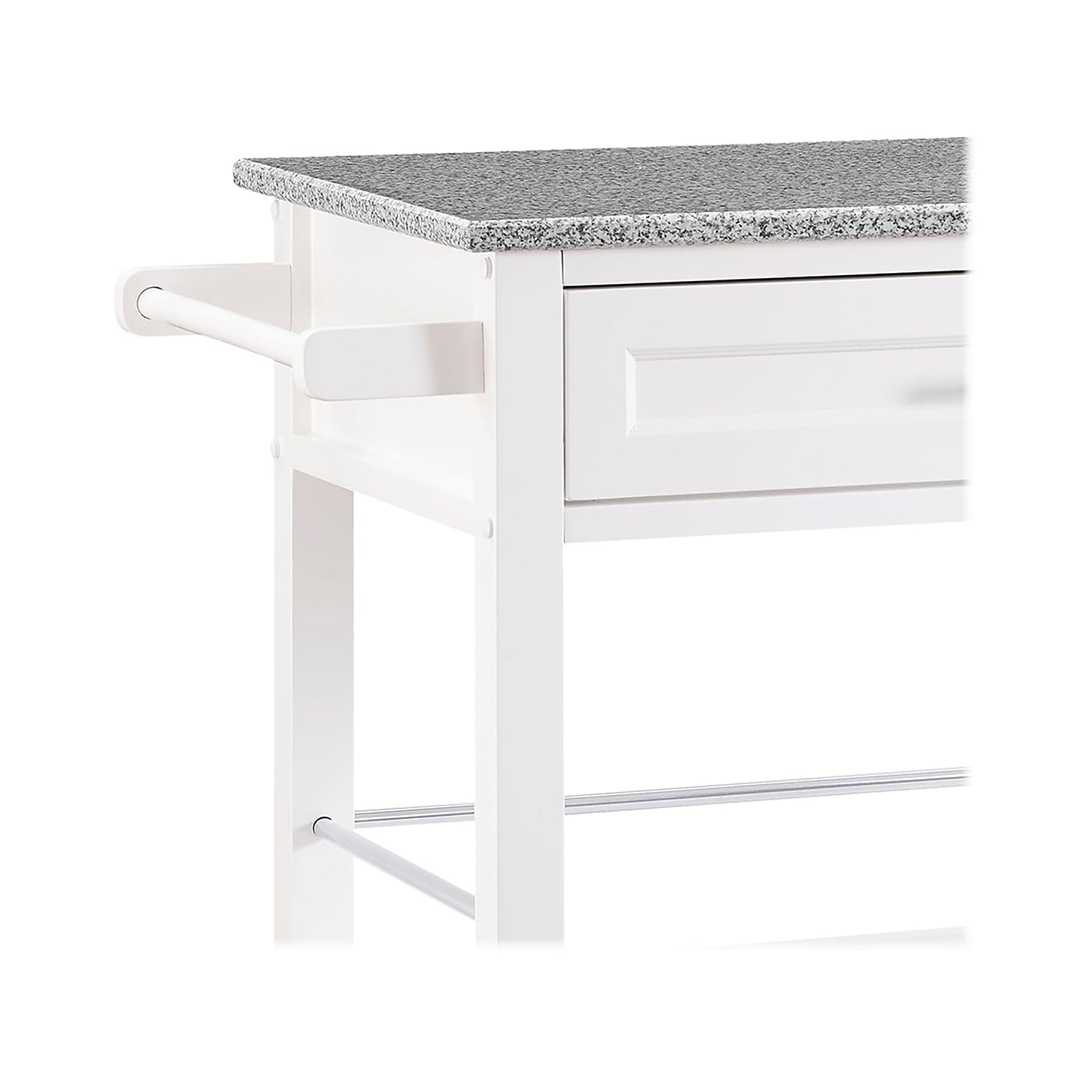 Benjara White and Gray Spacious Wooden Kitchen Cart with Granite Inlaid Top - Perfect for Small Kitchens, Pantry Storage, and Mobile Food Prep Station
