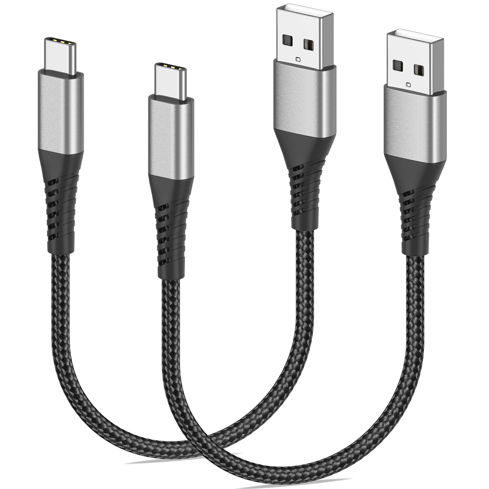 2-Pack 1FT USB A to USB C Fast Charging Cable - 3A Braided Durable Short Cord for iPhone 15/16 Pro Max, Samsung Galaxy S24/S23, Google Pixel, iPad Air/Pro - Perfect for Charging Stations & Power Banks at Home, Office or Travel