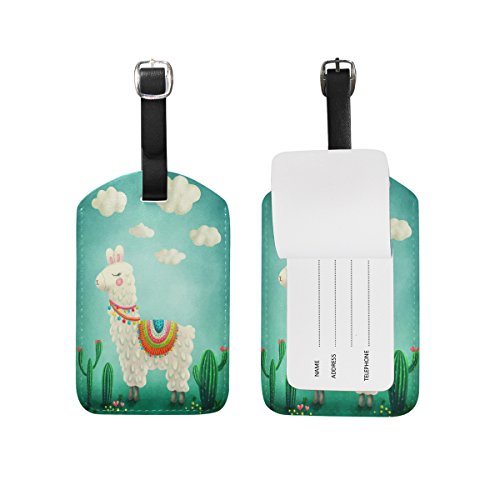 Cute Llama PU Leather Luggage Tag - Durable Travel ID Tag for Suitcases & Bags - Perfect for Airports, Vacations & Business Trips