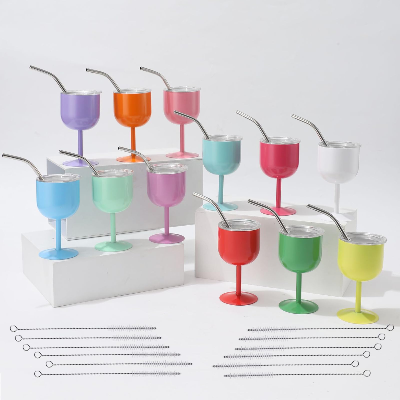 Premium Stainless Steel Wine Glasses Set - 4oz Double Wall Vacuum Insulated Unbreakable Wine Tumblers with Lid & Straw - Perfect for Housewarming, Valentine's, Anniversary Gifts - Ideal for Cocktails, Martinis, Outdoor Picnics, Pool Parties & Romantic Dinners