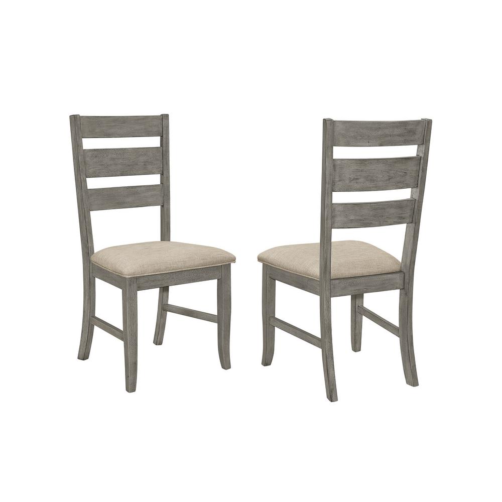 Set of 2 Dark Grey Upholstered Ladder Back Side Chairs - Perfect for Dining Room, Kitchen, or Home Office