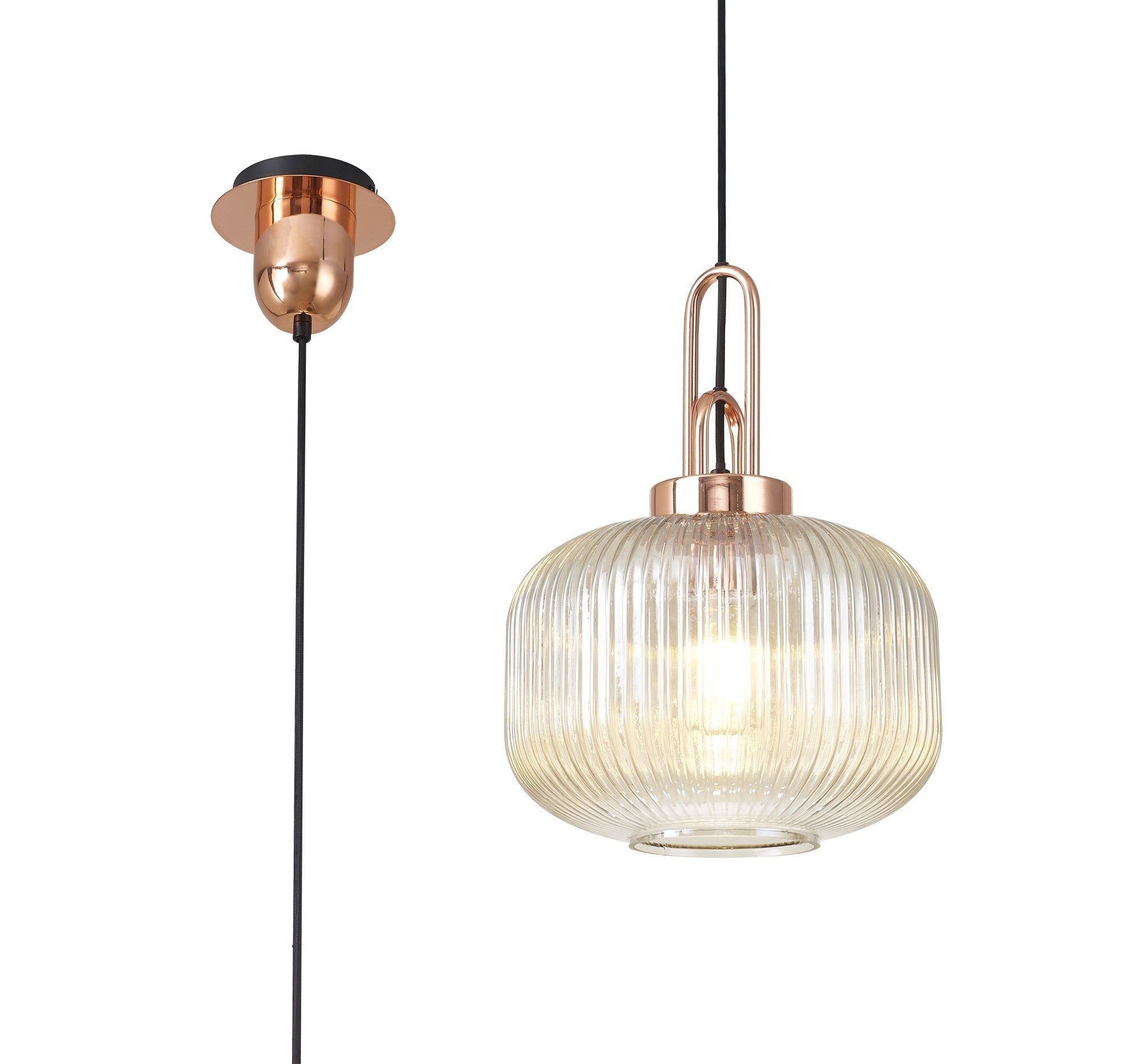 Stylish Cadiz 1-Light Pendant Light with 30cm Pumpkin-Shaped Ribbed Glass Shade - E27 Socket, IP20 Rated, Multiple Color Options - Perfect for Kitchen Island, Dining Room, or Entryway Lighting