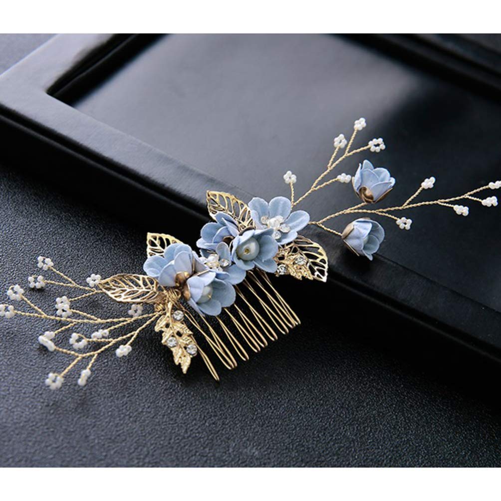 NUOBESTY 4 Pcs Rhinestone Crystal Floral Wedding Hair Comb Set - Bridal Hair Clips & Pins for Women, Hair Jewelry Accessories for Wedding, Prom, Party - Blue