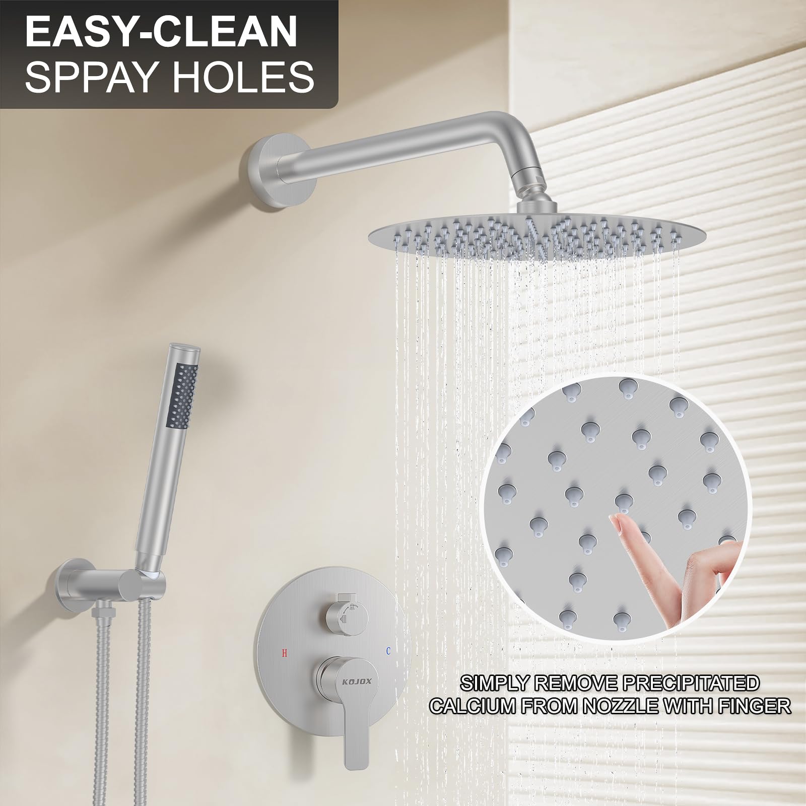 10 Inch Brushed Nickel Shower System - High Pressure Rain Shower Head & Handheld Shower Combo with Wall Mount Faucet, Mixer Valve & Trim Kit for Luxurious Bathroom Upgrade | Perfect for Modern Homes, Spa-Like Experience & Water Conservation