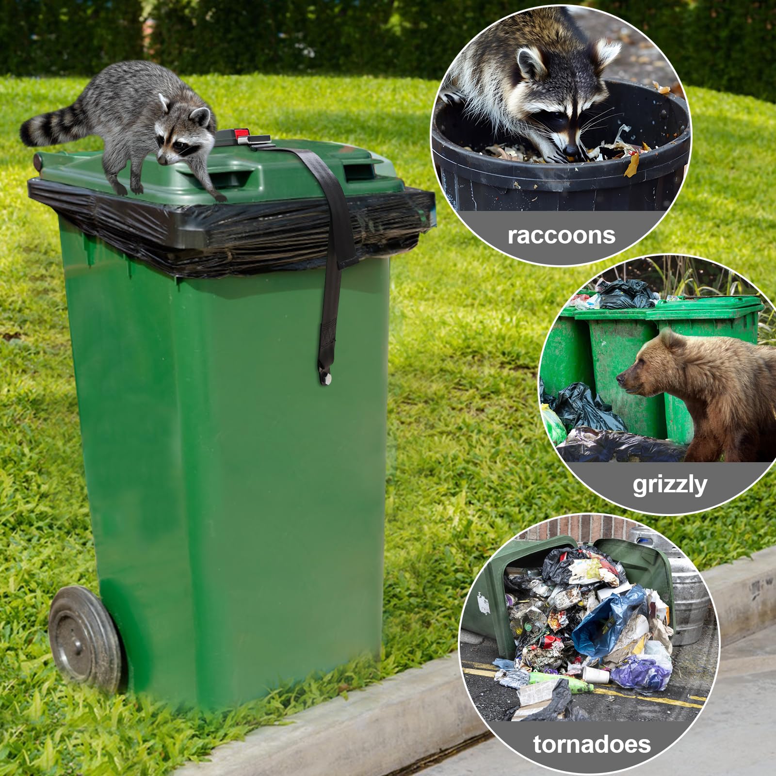 Raccoon Proof Trash Can Lock - Bear Resistant Semi-Automatic Buckle Type Trash Bin Lock - Universal Easy Install Garbage Can Security Device - Prevent Wildlife & Wind from Tipping Over (1 Pack) - Perfect for Outdoor Use in Backyards, Camping & Bear Country Areas