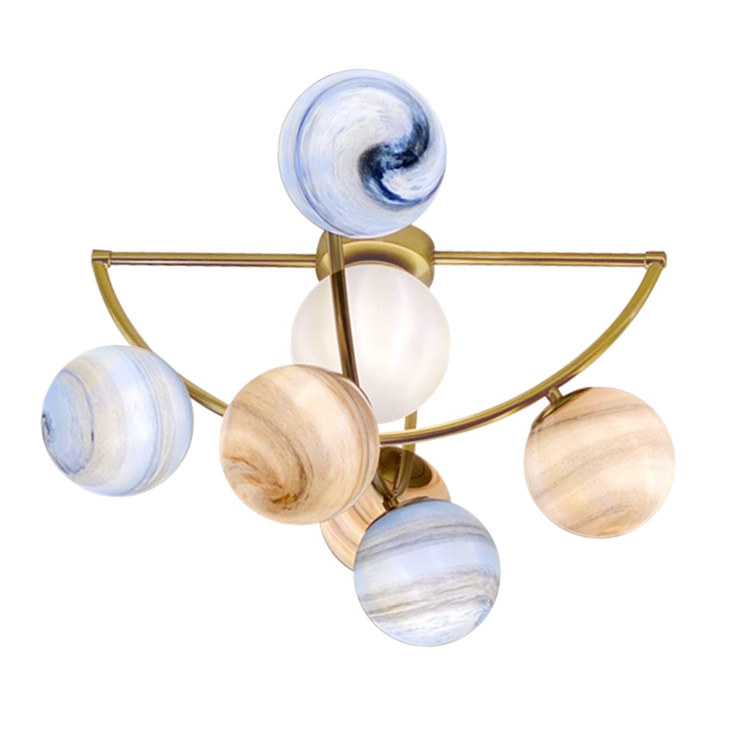 Flyrose Creative Wandering Earth Globe Chandelier - 7-Light Kids Ceiling Fixture with Luxurious Graffiti Glass Planets for Bedrooms, Boys & Girls Rooms | Perfect for Space-Themed Nursery Decor & Children's Bedroom Lighting