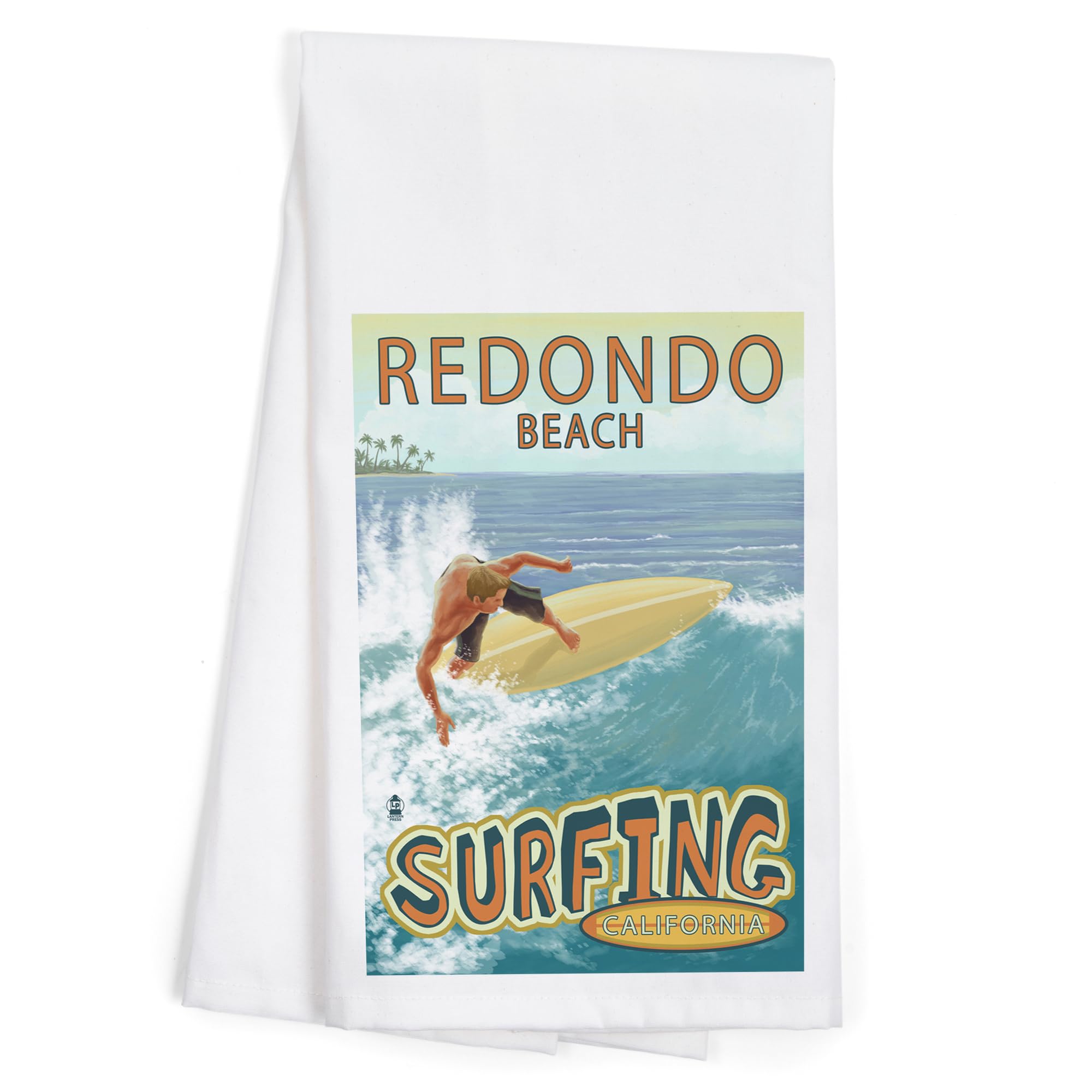 Lantern Press Redondo Beach California Surfer Tropical Tea Towel - 100% Cotton Decorative Hand Towel for Kitchen & Home - Perfect for Beach House Decor, Coastal Kitchen Accessories & Surfing Enthusiasts