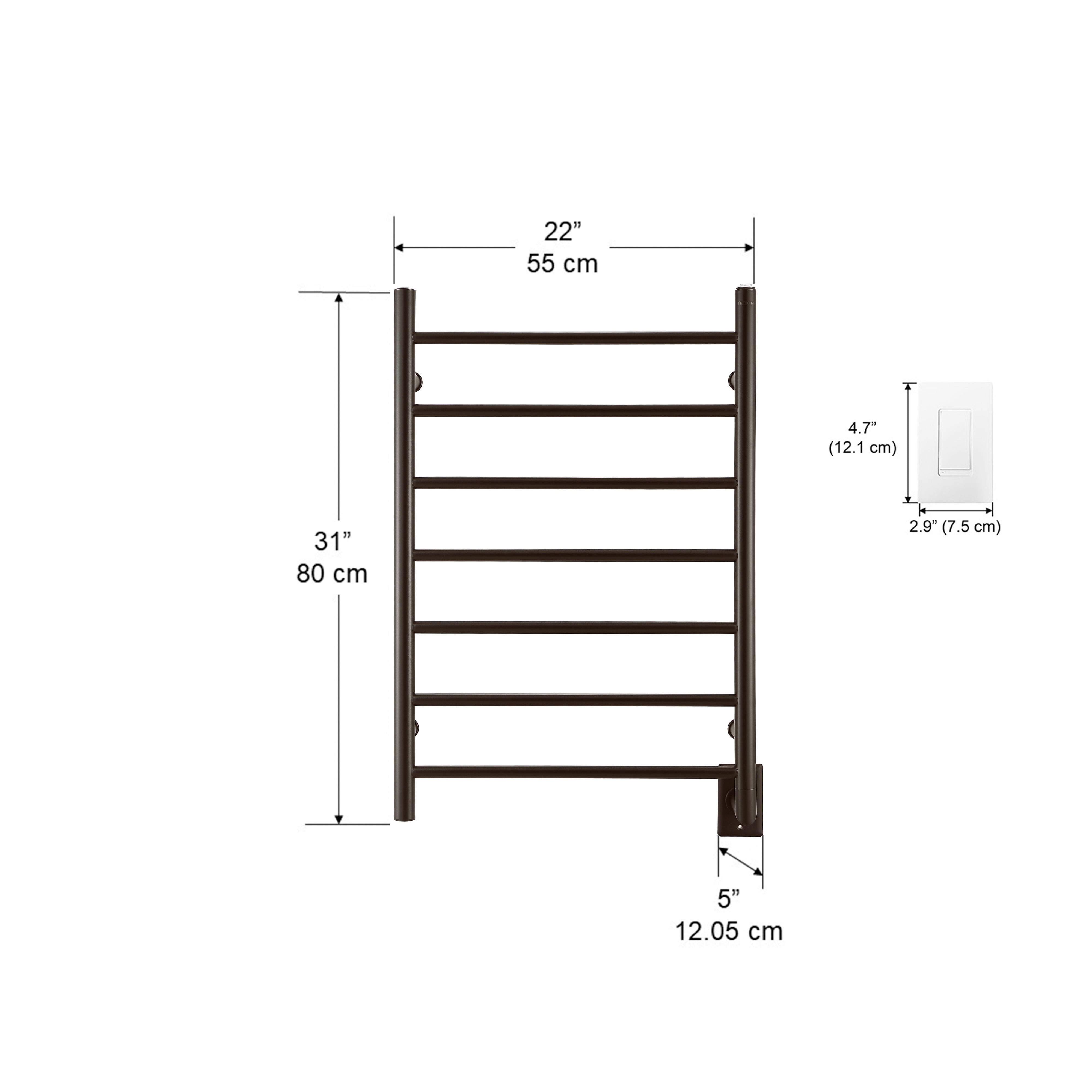 Ancona Comfort 7 Bar Hardwired Towel Warmer with WiFi Timer - Oil Rubbed Bronze Finish | Bathroom Luxury Heated Towel Rack for Spa, Hotel & Home Use